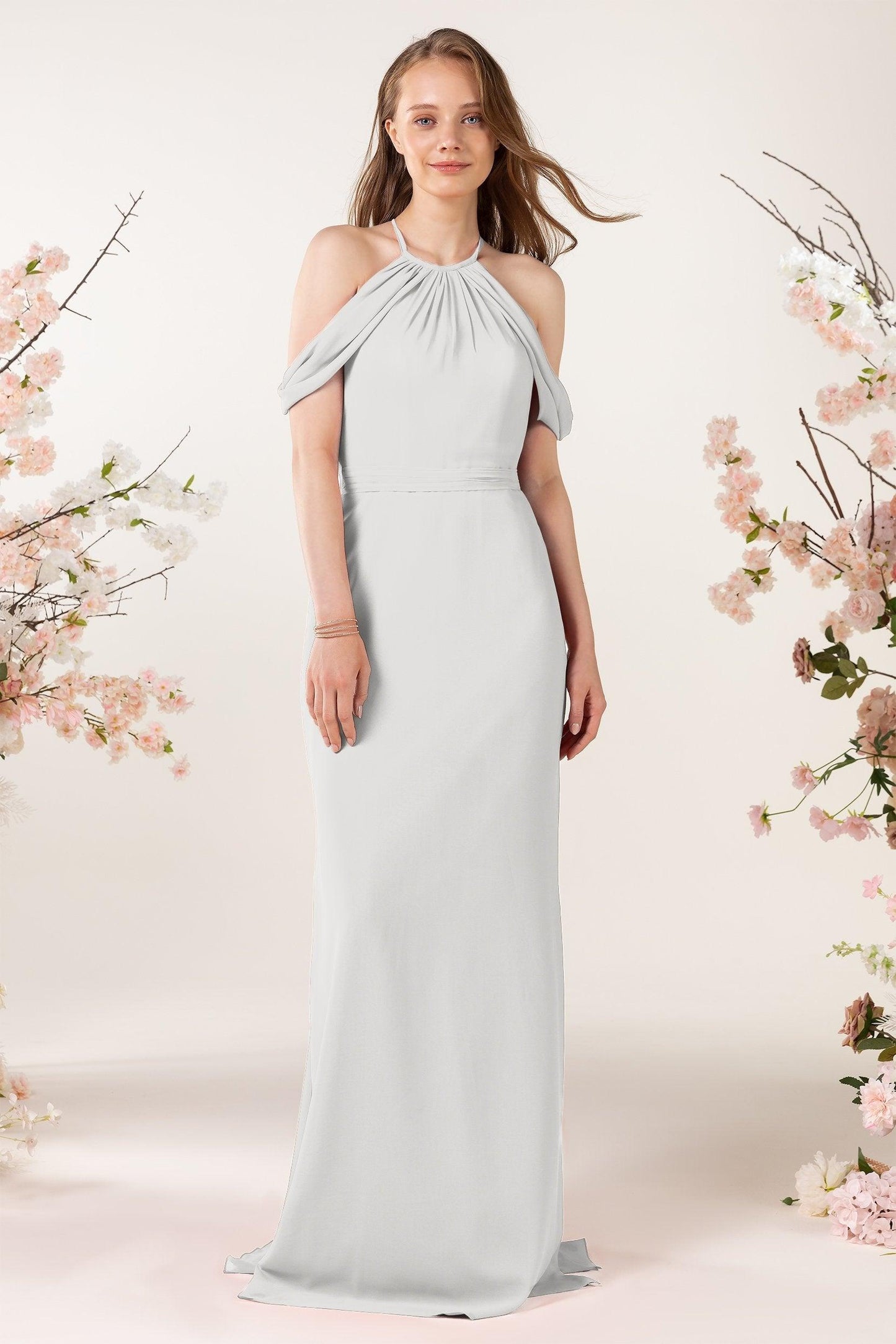 Sheath-Column Sweep Train Chiffon Bridesmaid Dress CB0463 - COCOMELODY