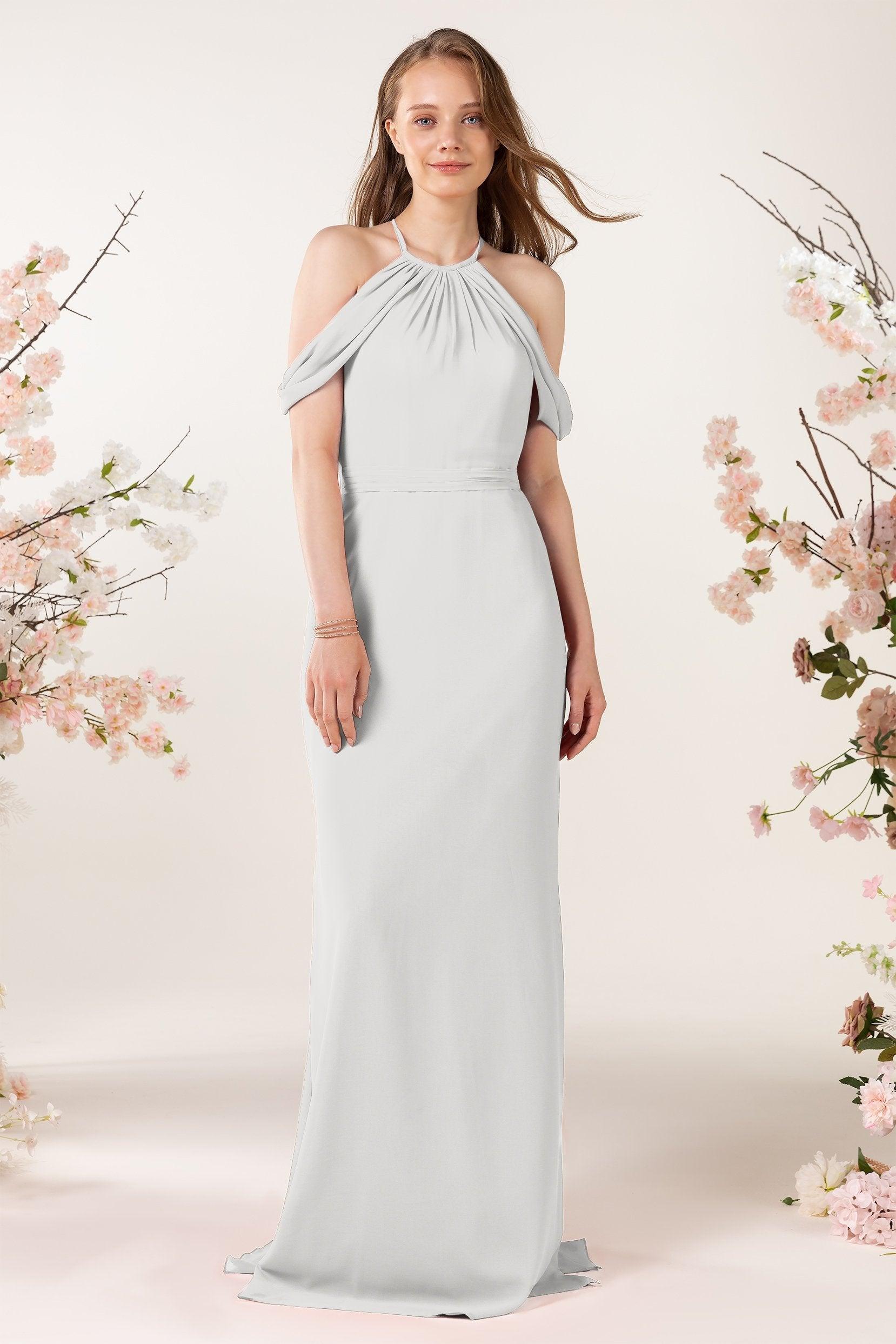Sheath-Column Sweep Train Chiffon Bridesmaid Dress CB0463 - COCOMELODY