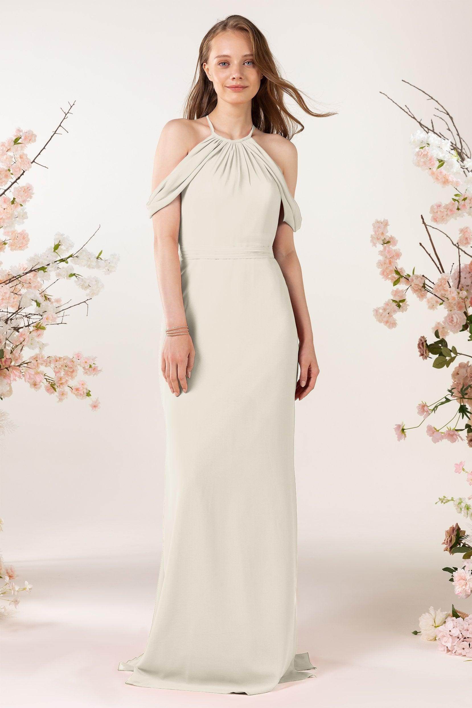 Sheath-Column Sweep Train Chiffon Bridesmaid Dress CB0463 - COCOMELODY