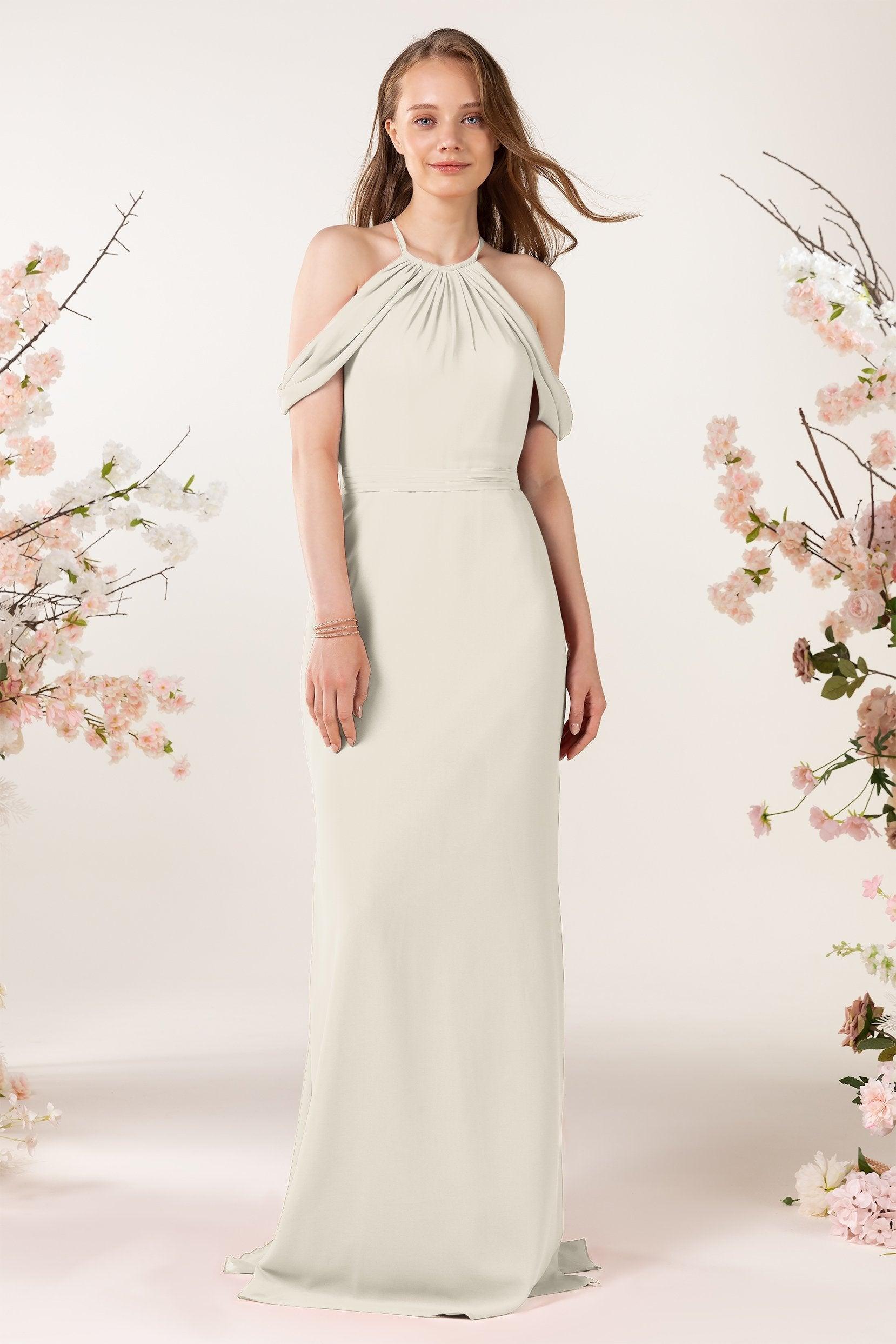 Sheath-Column Sweep Train Chiffon Bridesmaid Dress CB0463 - COCOMELODY
