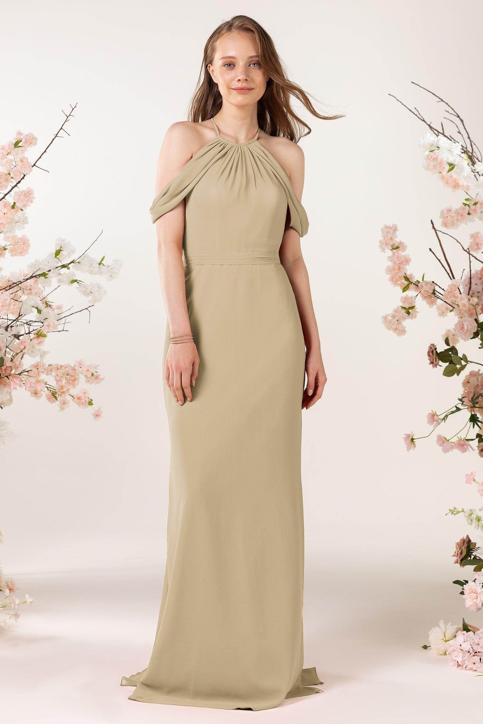 Sheath-Column Sweep Train Chiffon Bridesmaid Dress CB0463 - COCOMELODY
