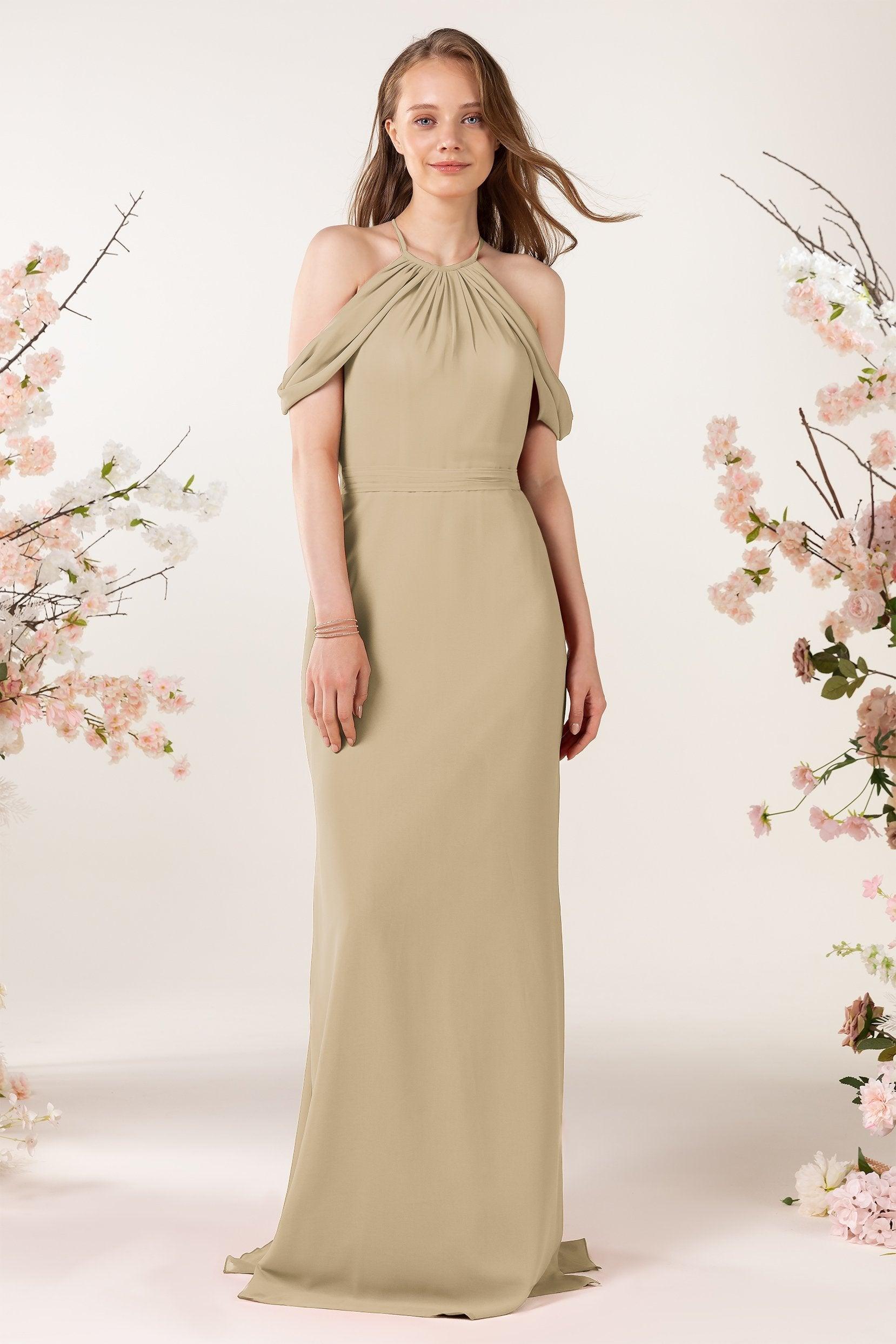 Sheath-Column Sweep Train Chiffon Bridesmaid Dress CB0463 - COCOMELODY