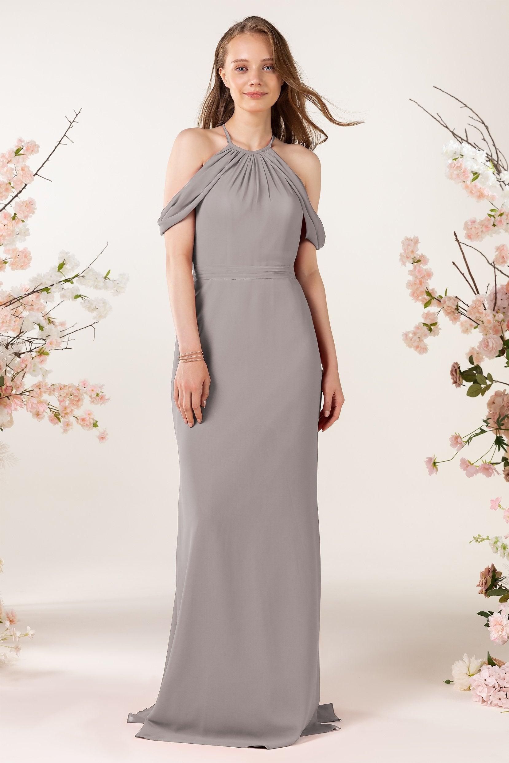 Sheath-Column Sweep Train Chiffon Bridesmaid Dress CB0463 - COCOMELODY