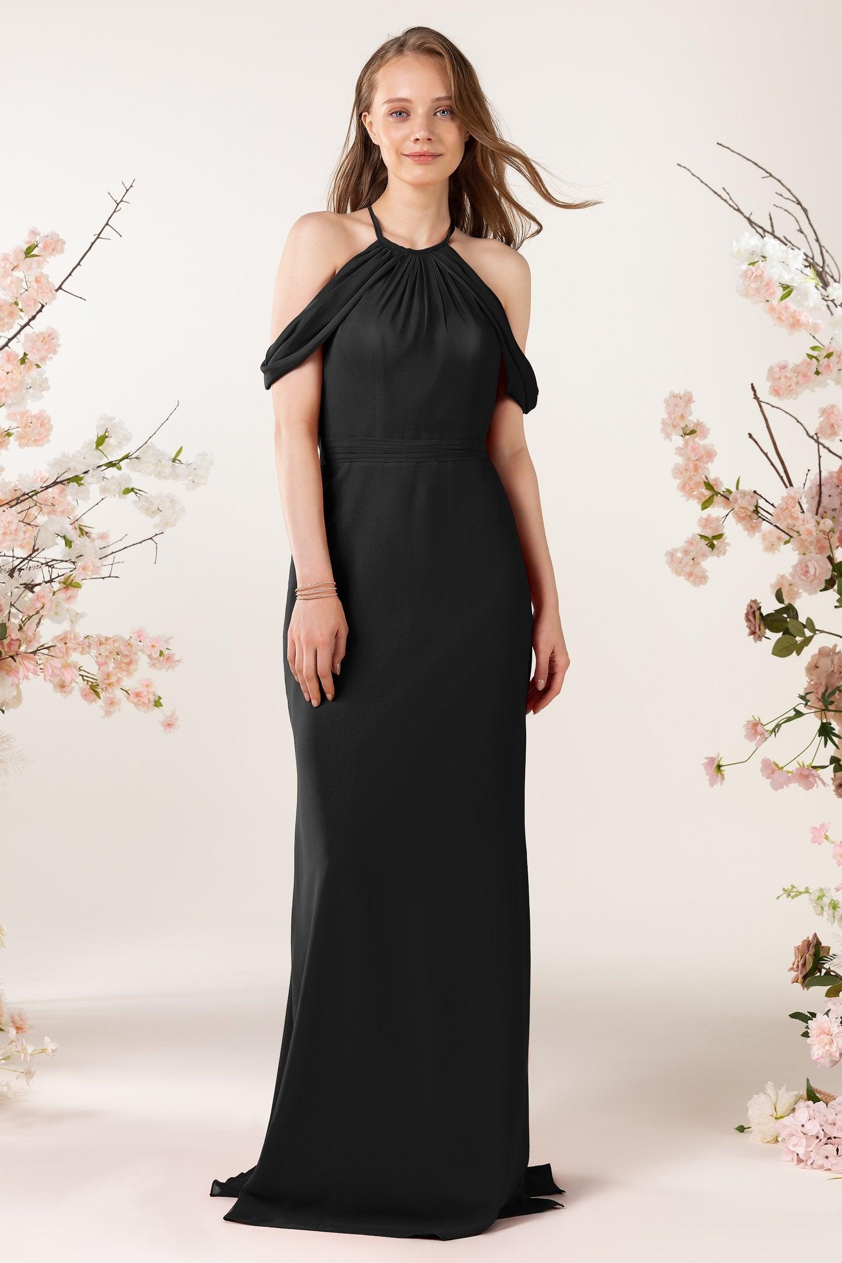 Sheath-Column Sweep Train Chiffon Bridesmaid Dress CB0463 - COCOMELODY