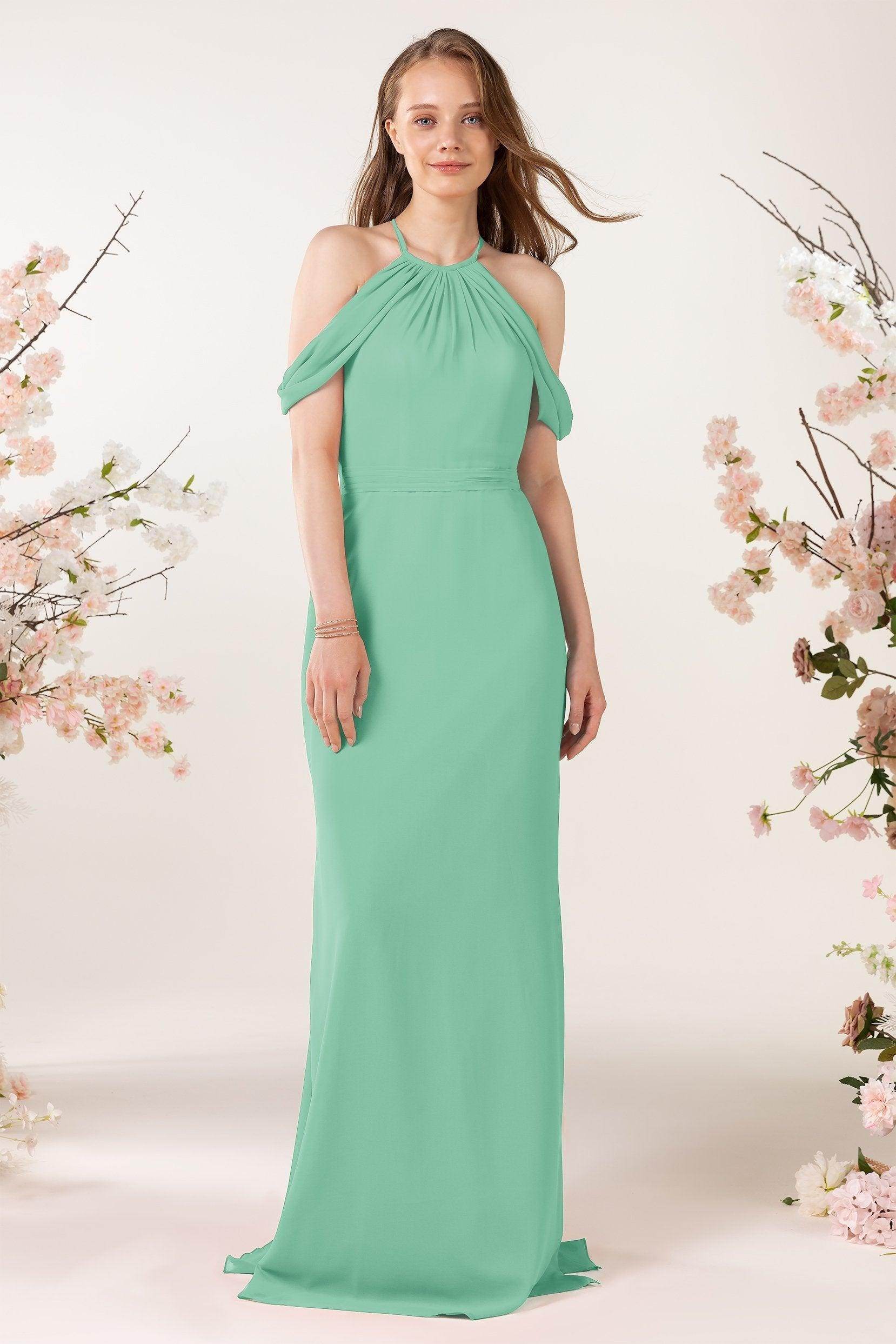 Sheath-Column Sweep Train Chiffon Bridesmaid Dress CB0463 - COCOMELODY