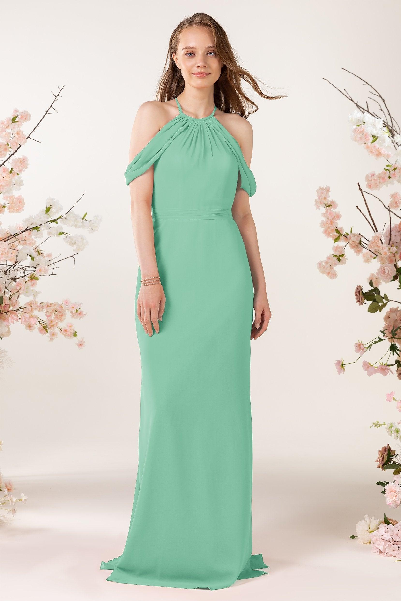 Sheath-Column Sweep Train Chiffon Bridesmaid Dress CB0463 - COCOMELODY