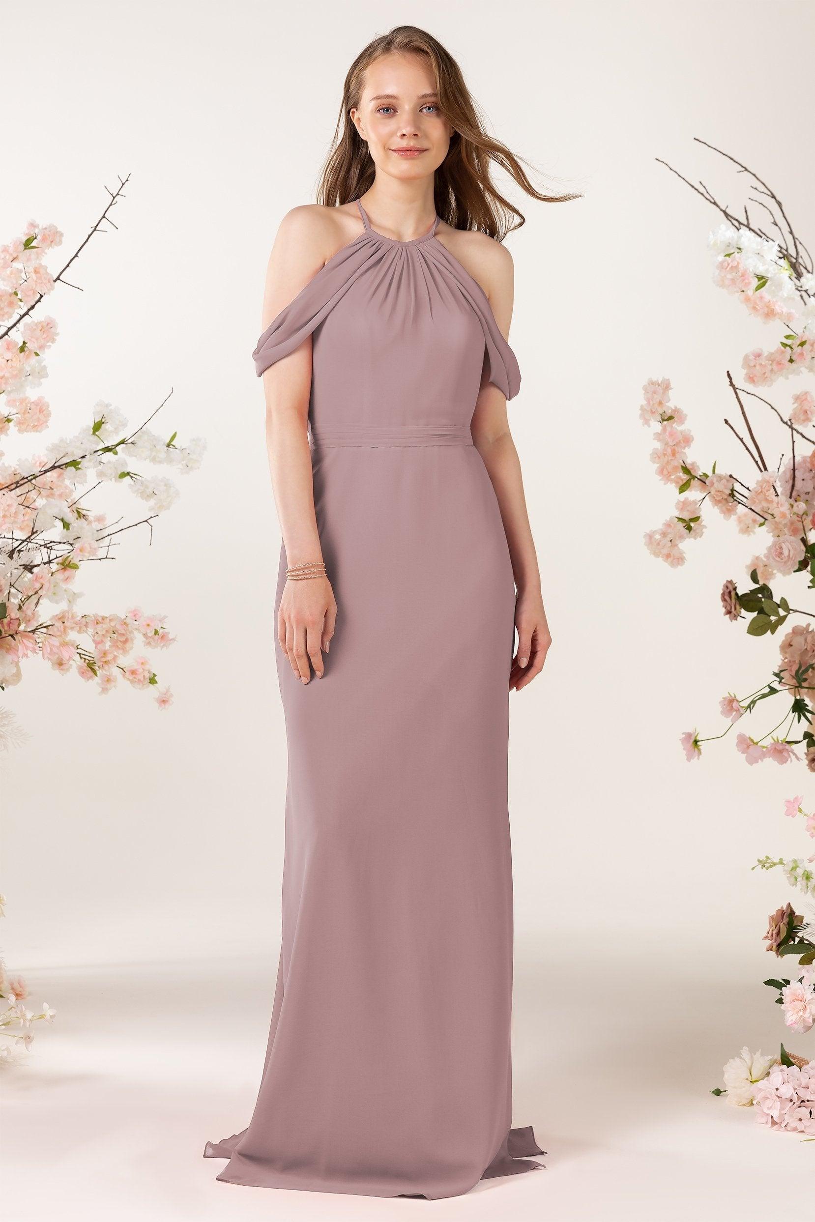 Sheath-Column Sweep Train Chiffon Bridesmaid Dress CB0463 - COCOMELODY