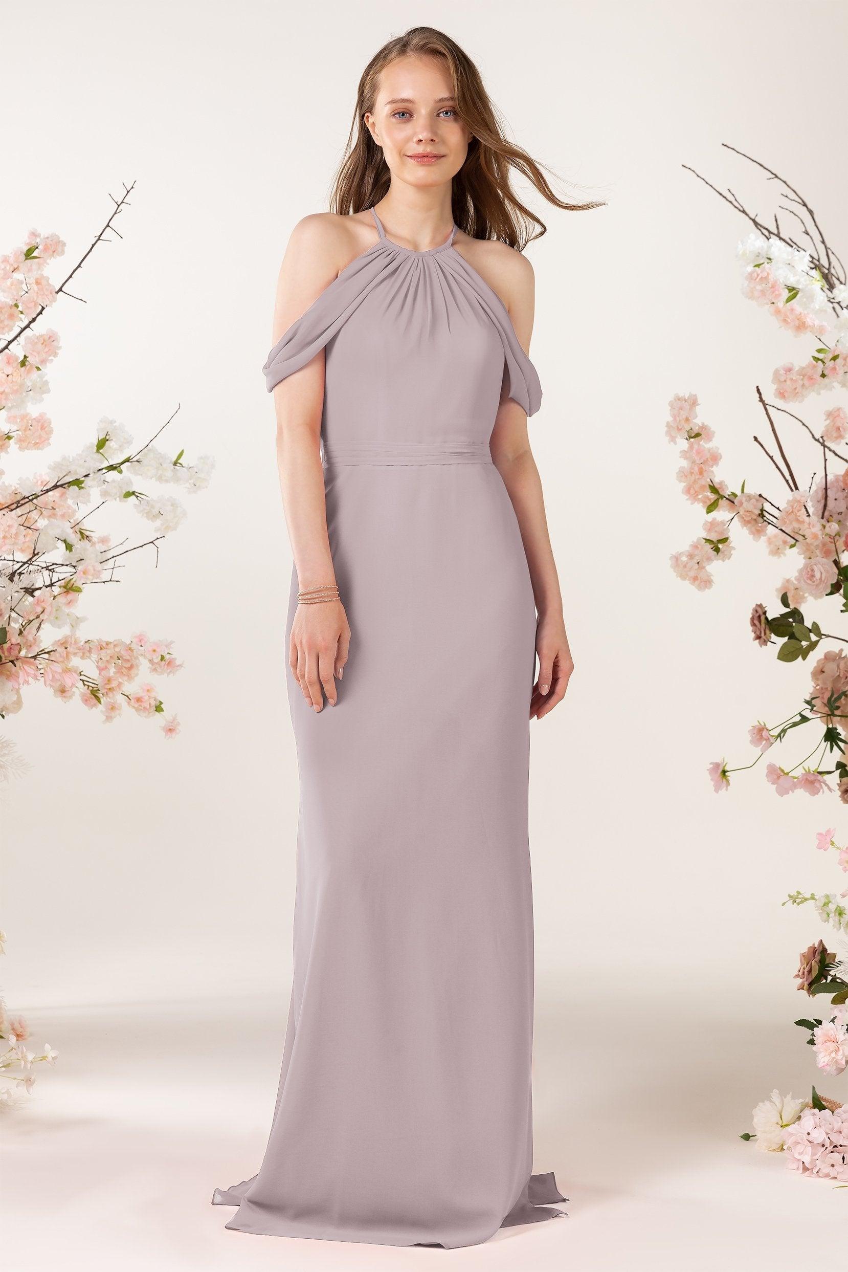 Sheath-Column Sweep Train Chiffon Bridesmaid Dress CB0463 - COCOMELODY