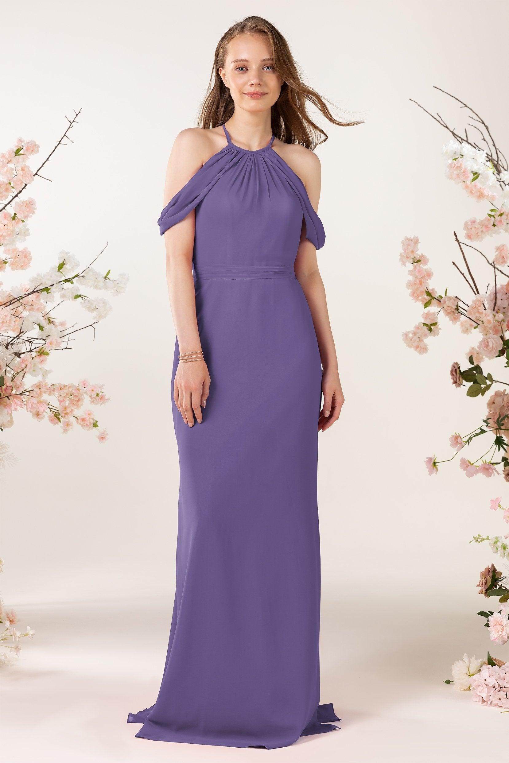 Sheath-Column Sweep Train Chiffon Bridesmaid Dress CB0463 - COCOMELODY