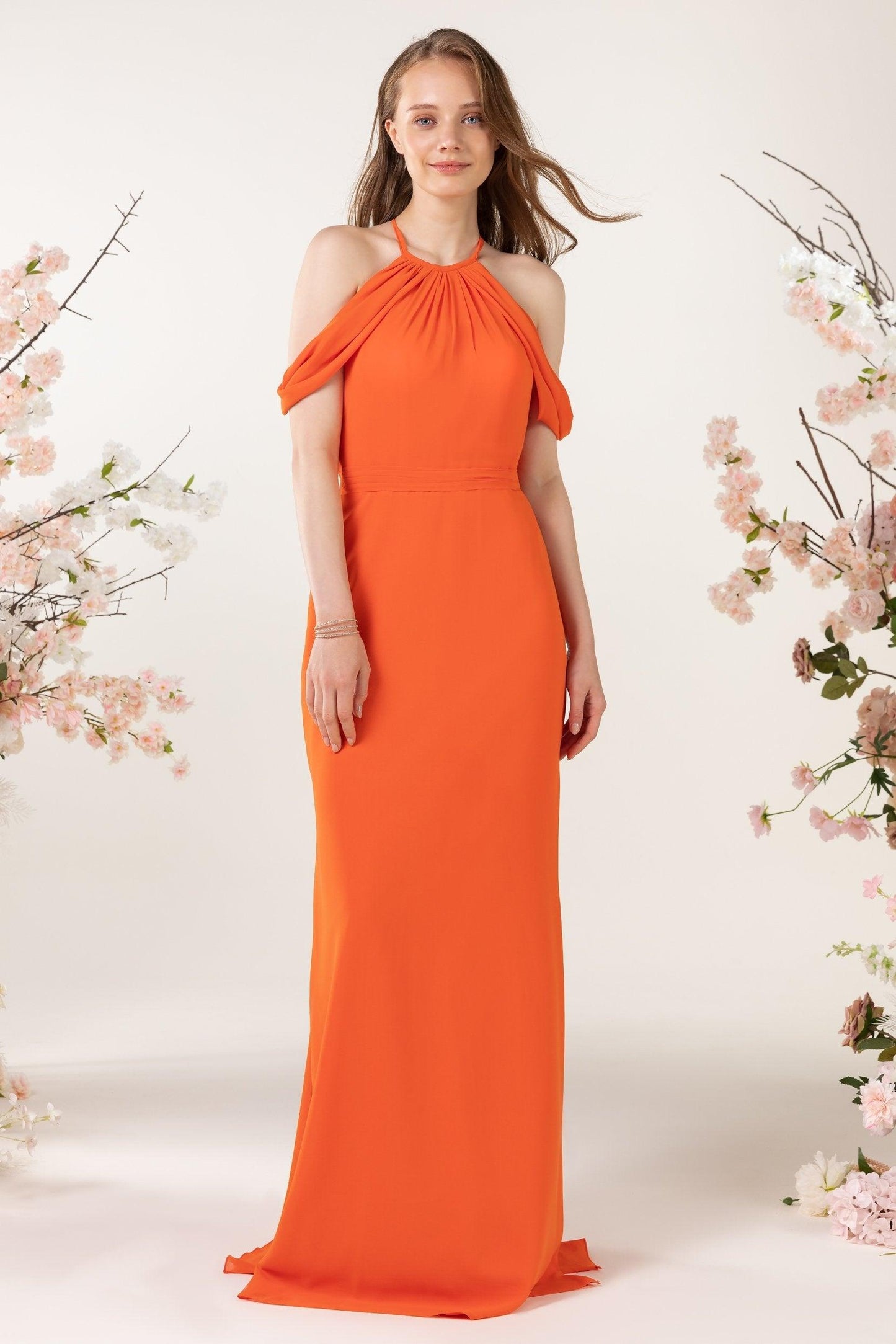 Sheath-Column Sweep Train Chiffon Bridesmaid Dress CB0463 - COCOMELODY