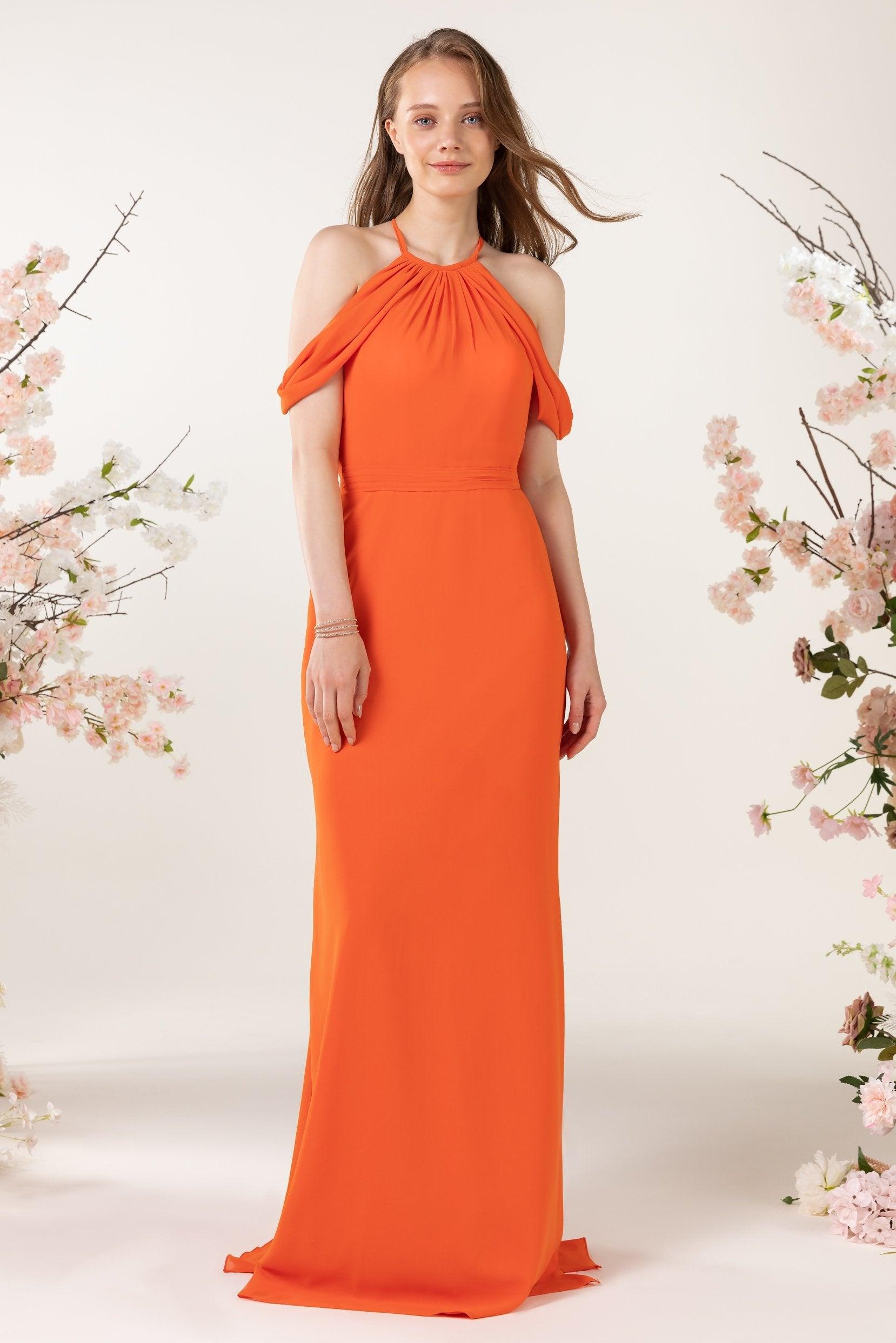 Sheath-Column Sweep Train Chiffon Bridesmaid Dress CB0463 - COCOMELODY