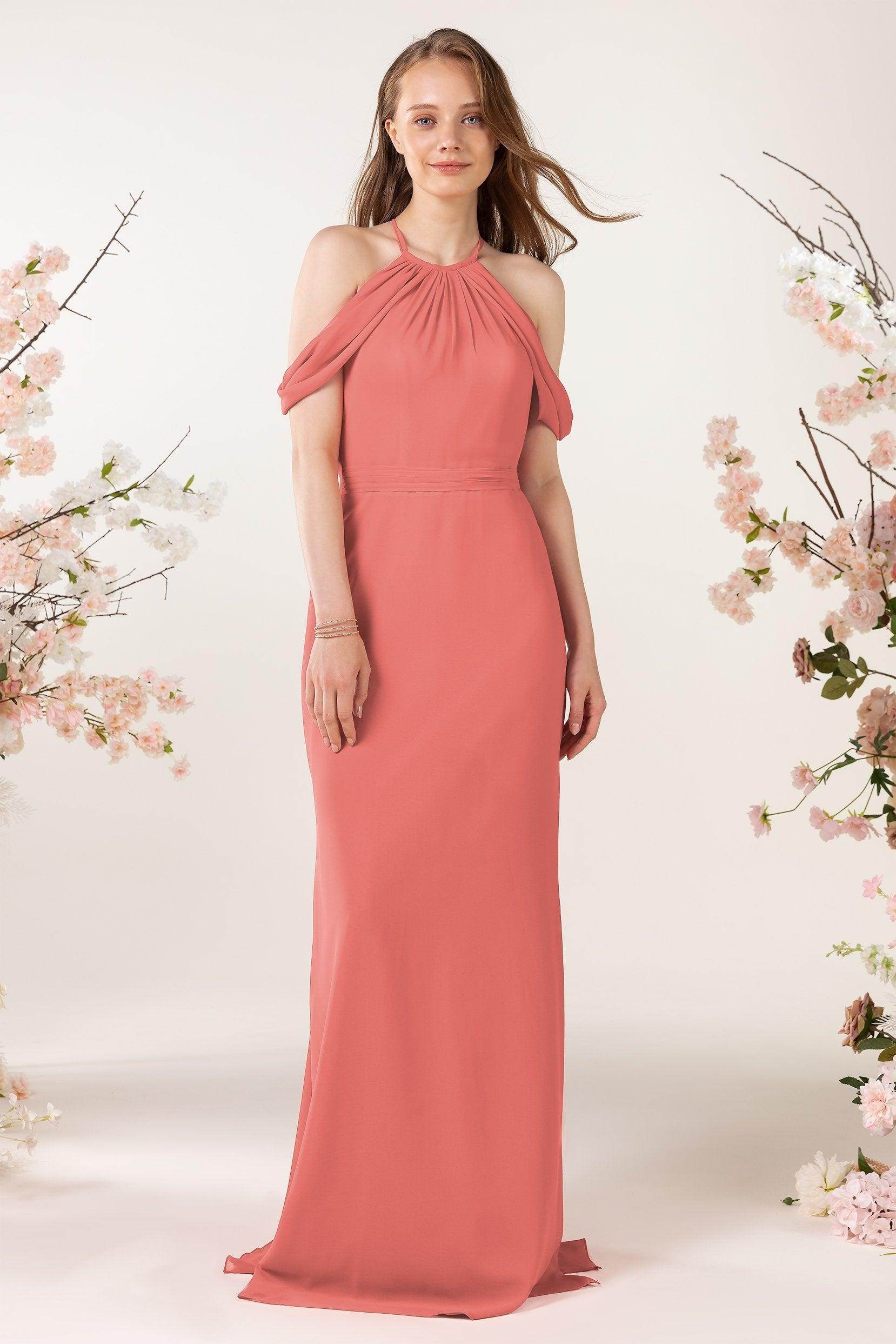 Sheath-Column Sweep Train Chiffon Bridesmaid Dress CB0463 - COCOMELODY