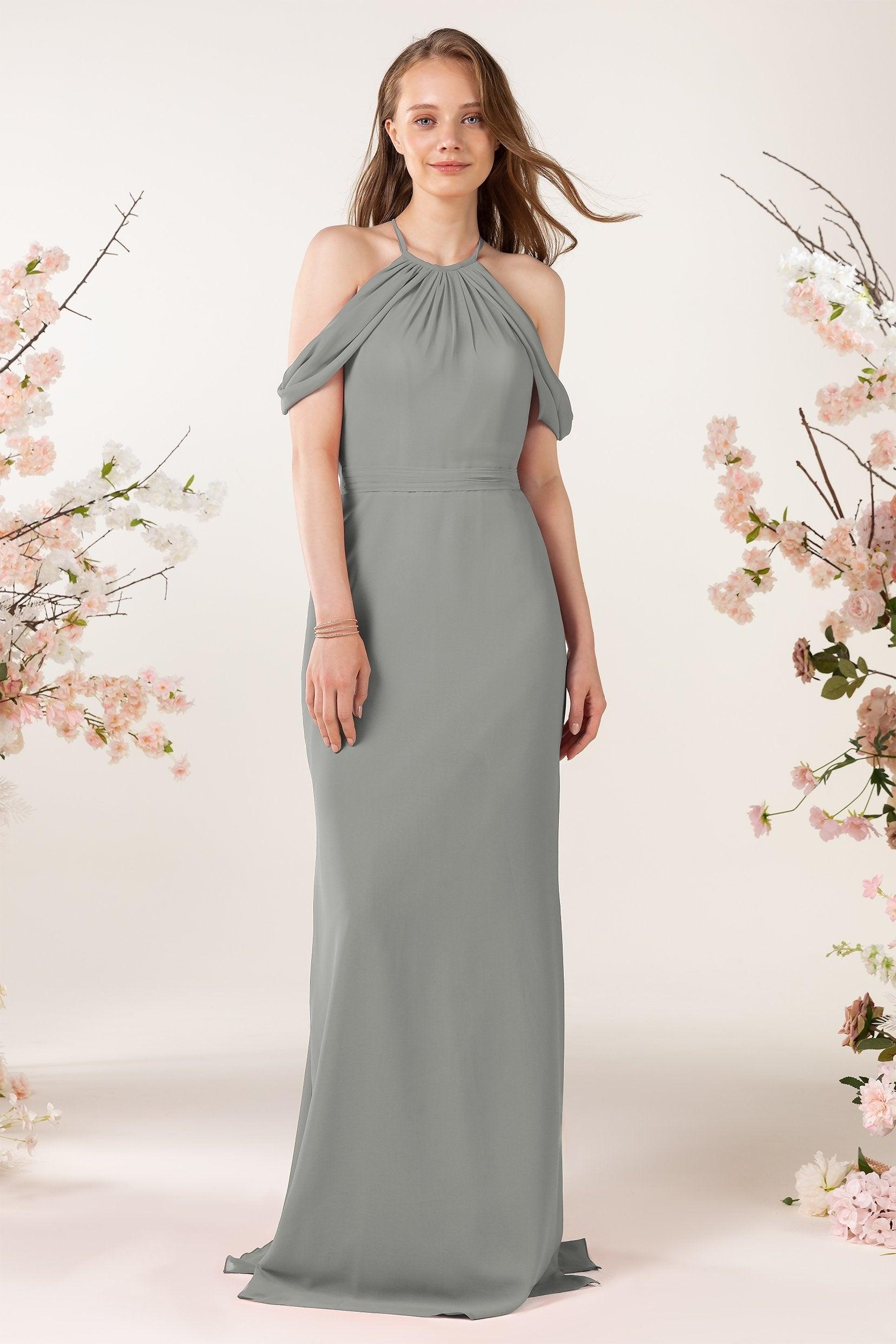 Sheath-Column Sweep Train Chiffon Bridesmaid Dress CB0463 - COCOMELODY