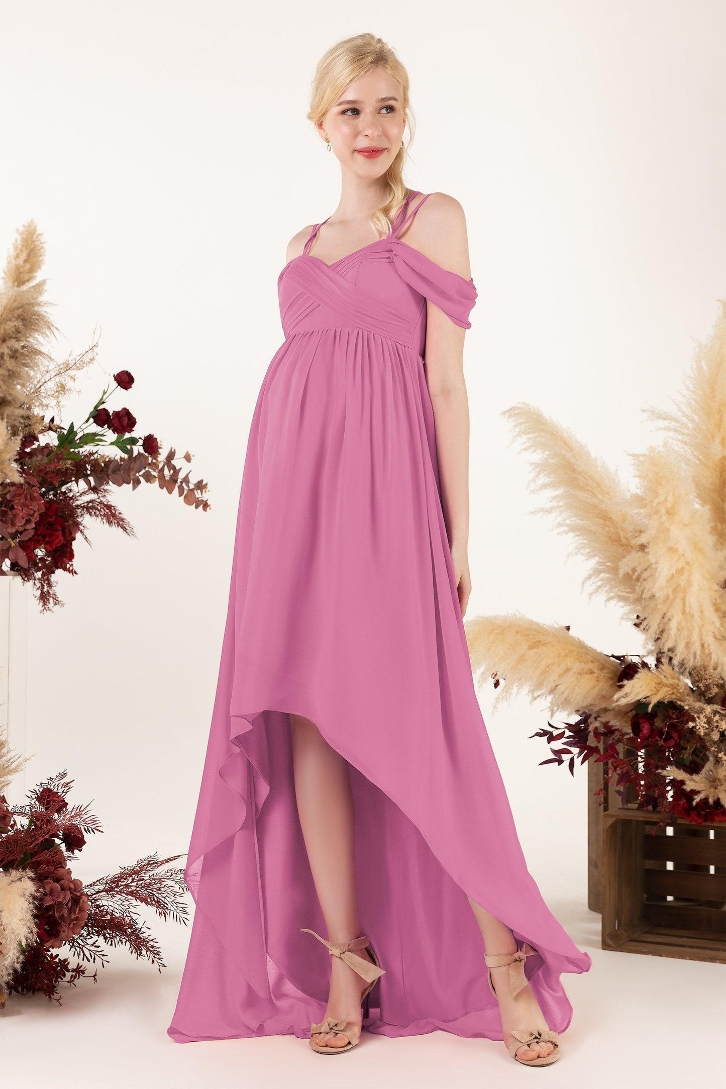 Asymmetrical Sweep Train Chiffon Bridesmaid Dress CB0464M - COCOMELODY