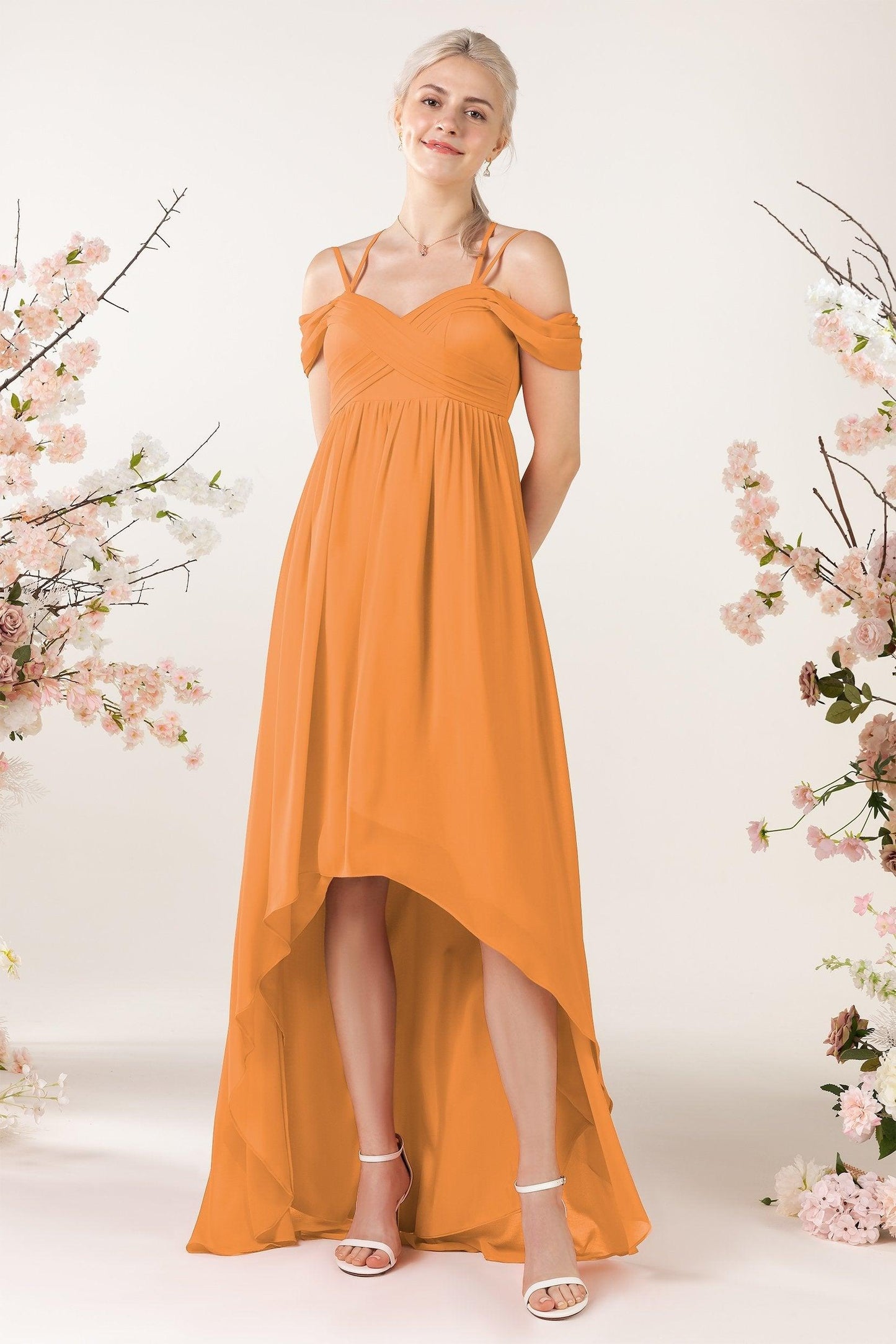Asymmetrical Sweep Train Chiffon Bridesmaid Dress CB0464 - COCOMELODY