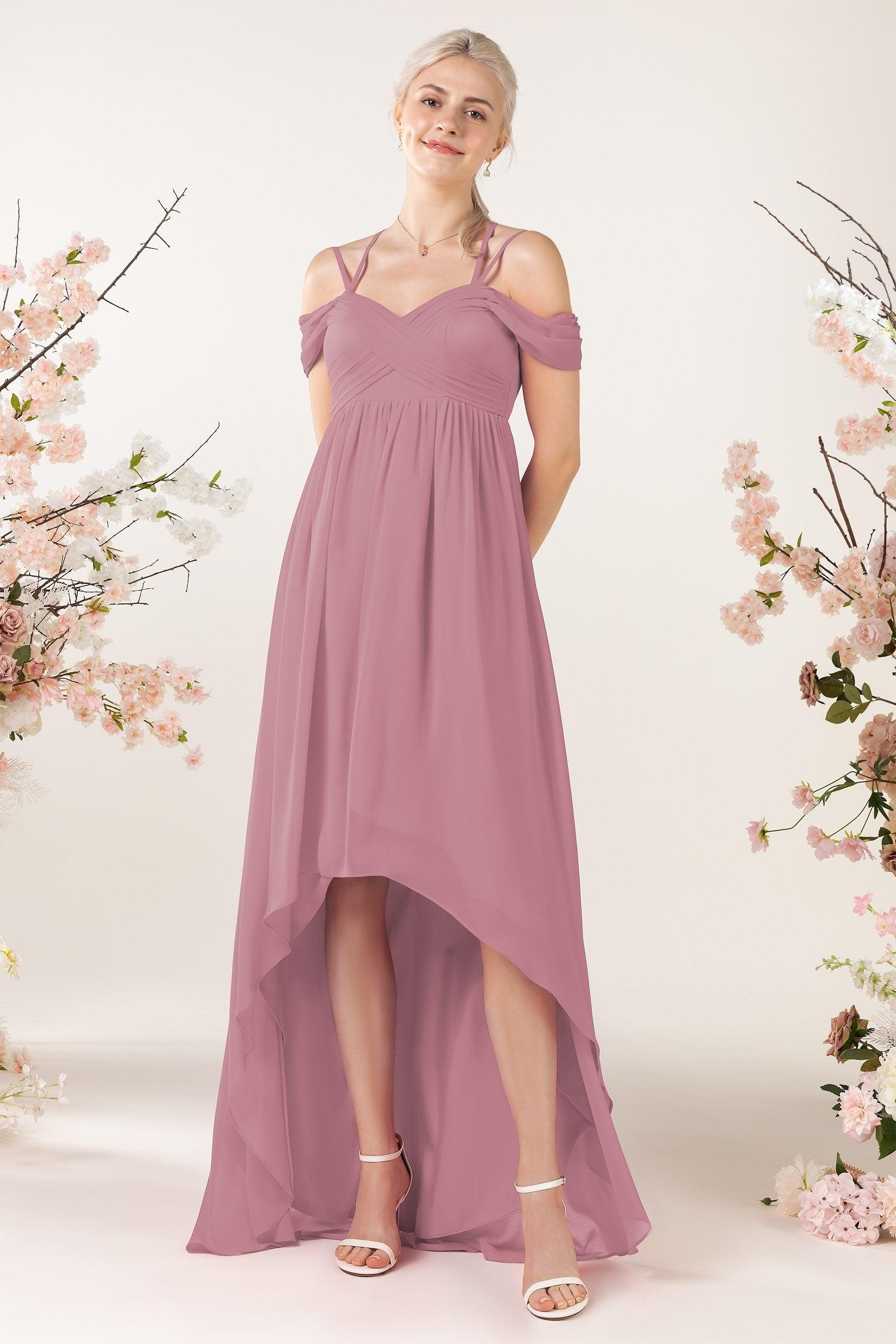 Asymmetrical Sweep Train Chiffon Bridesmaid Dress CB0464 - COCOMELODY