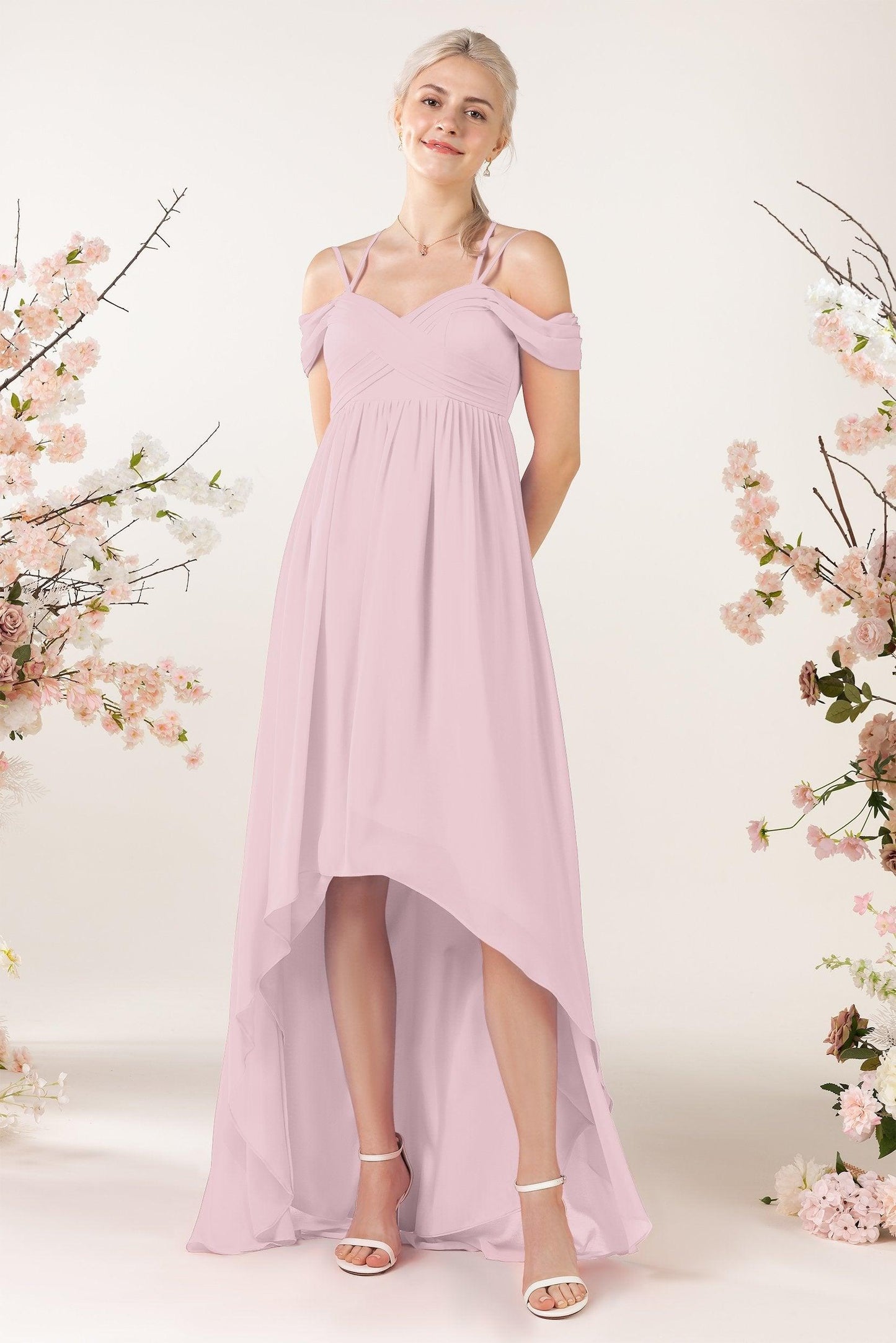 Asymmetrical Sweep Train Chiffon Bridesmaid Dress CB0464 - COCOMELODY