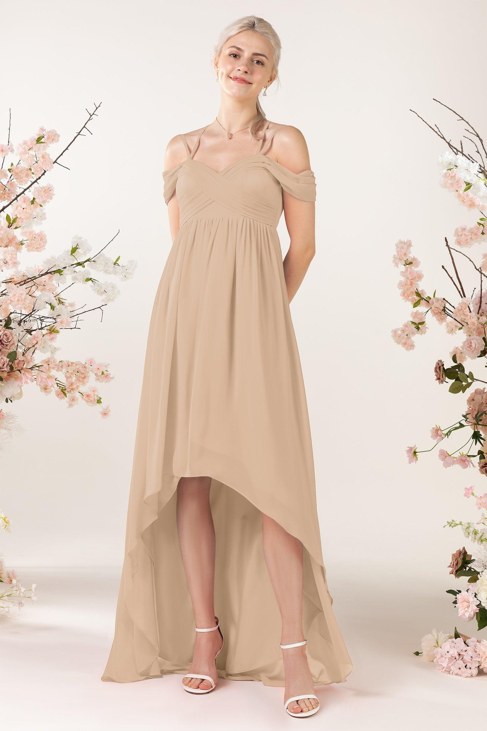 Asymmetrical Sweep Train Chiffon Bridesmaid Dress CB0464 - COCOMELODY