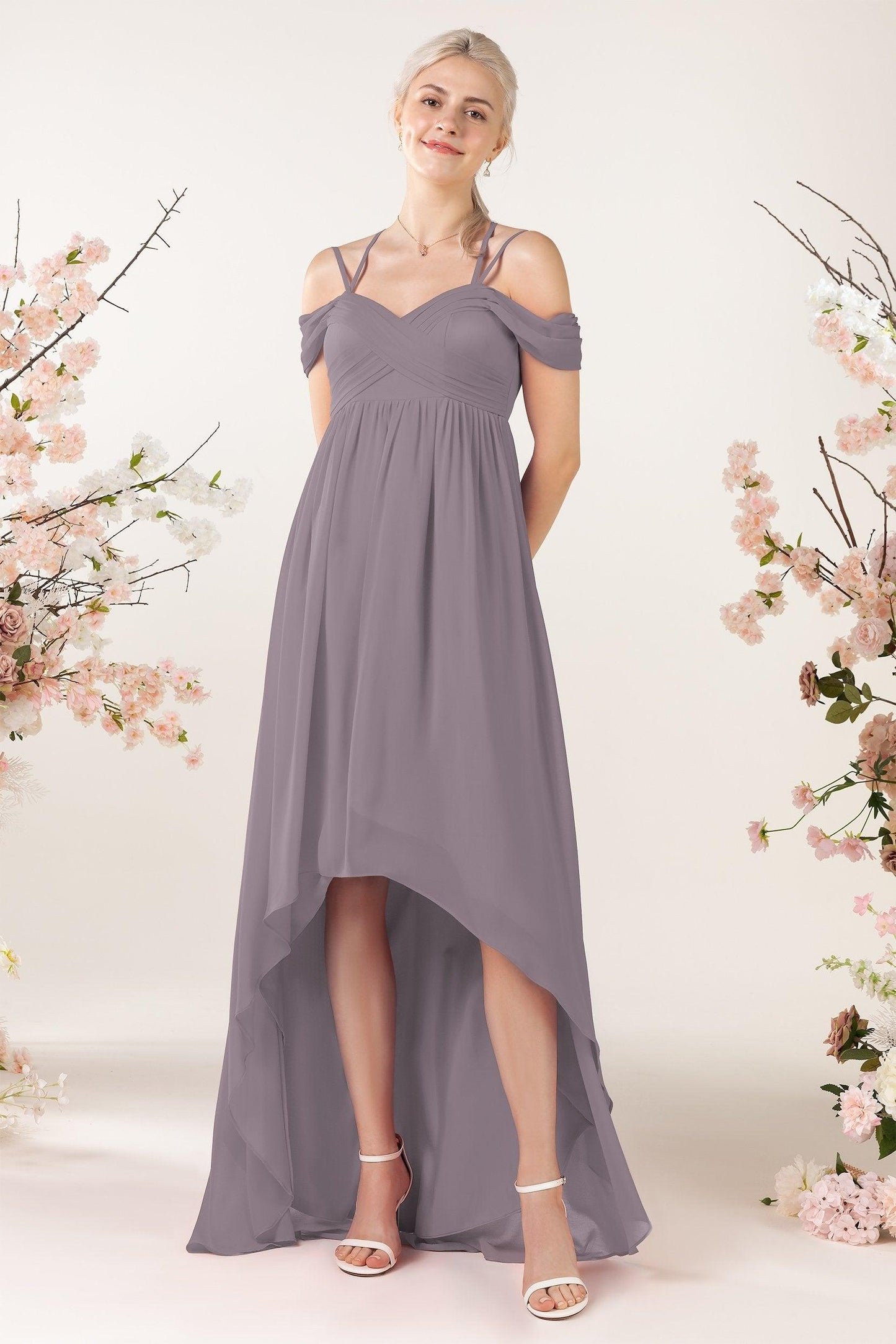 Asymmetrical Sweep Train Chiffon Bridesmaid Dress CB0464 - COCOMELODY