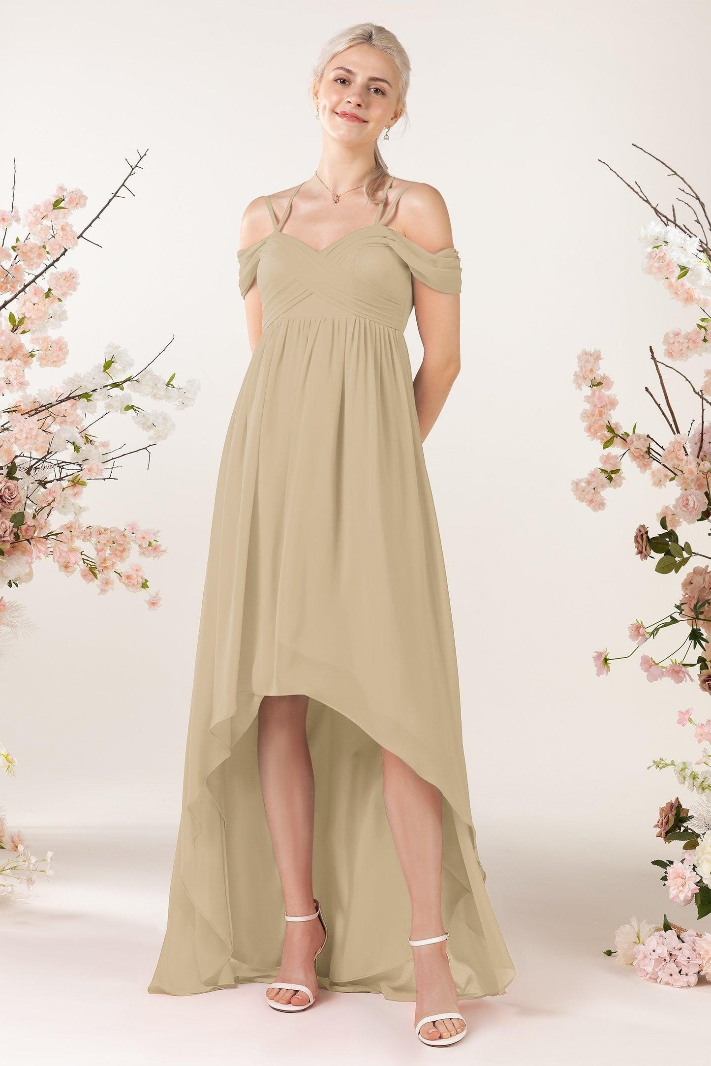 Asymmetrical Sweep Train Chiffon Bridesmaid Dress CB0464 - COCOMELODY