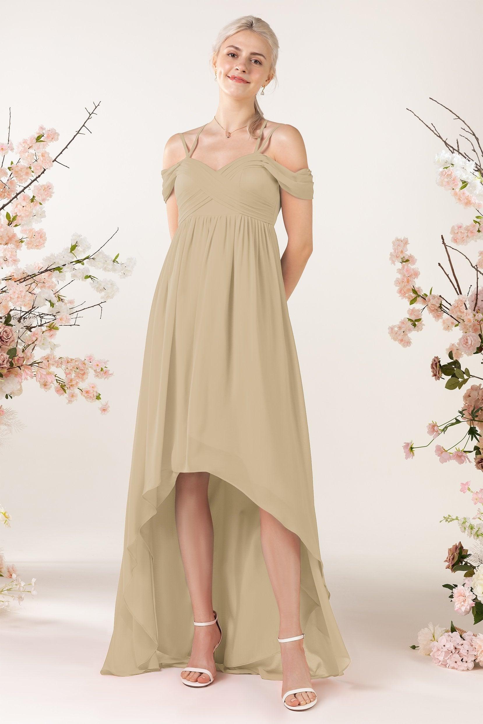 Asymmetrical Sweep Train Chiffon Bridesmaid Dress CB0464 - COCOMELODY