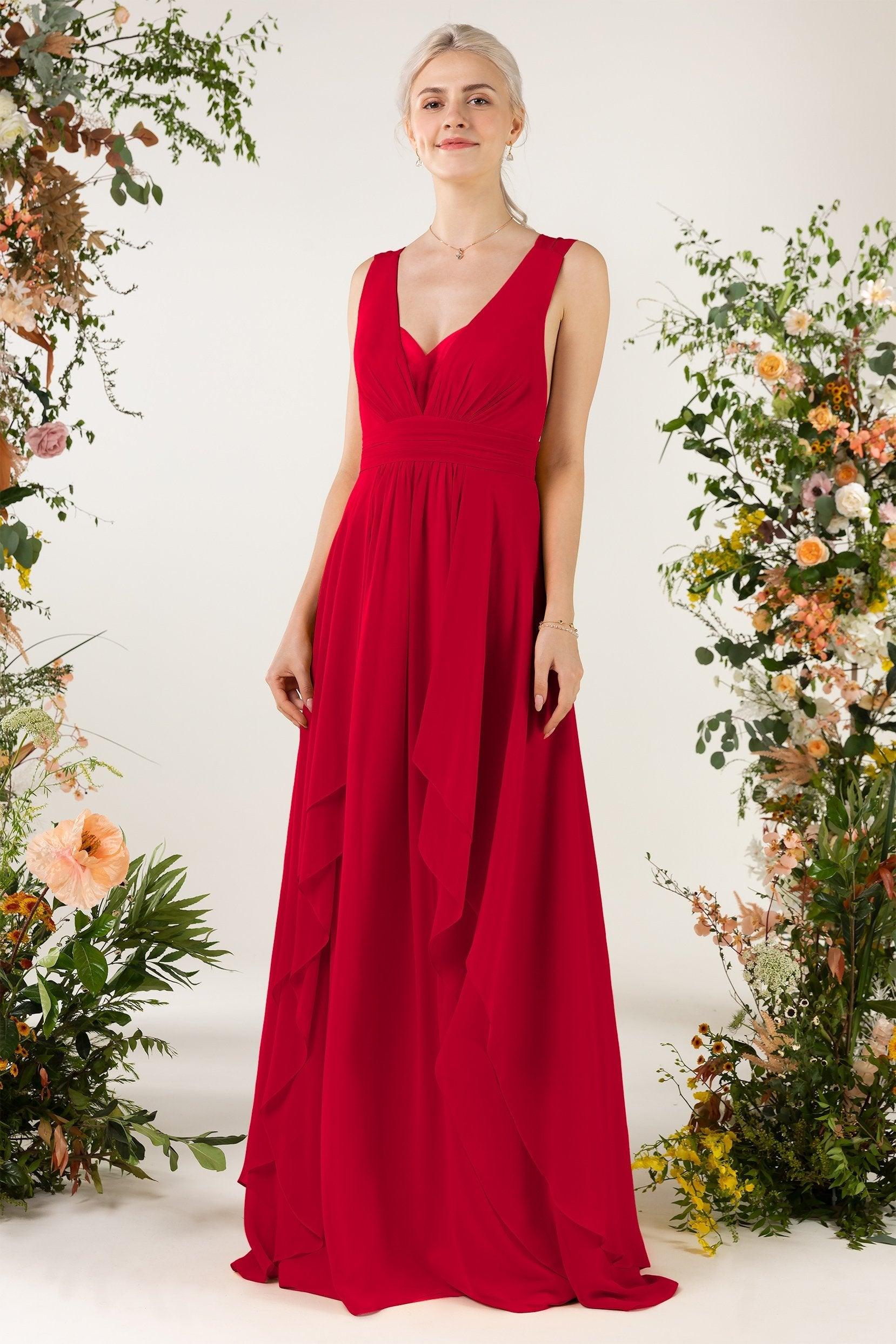 A-Line Sweep-Brush Train Chiffon Bridesmaid Dress CB0467 - COCOMELODY