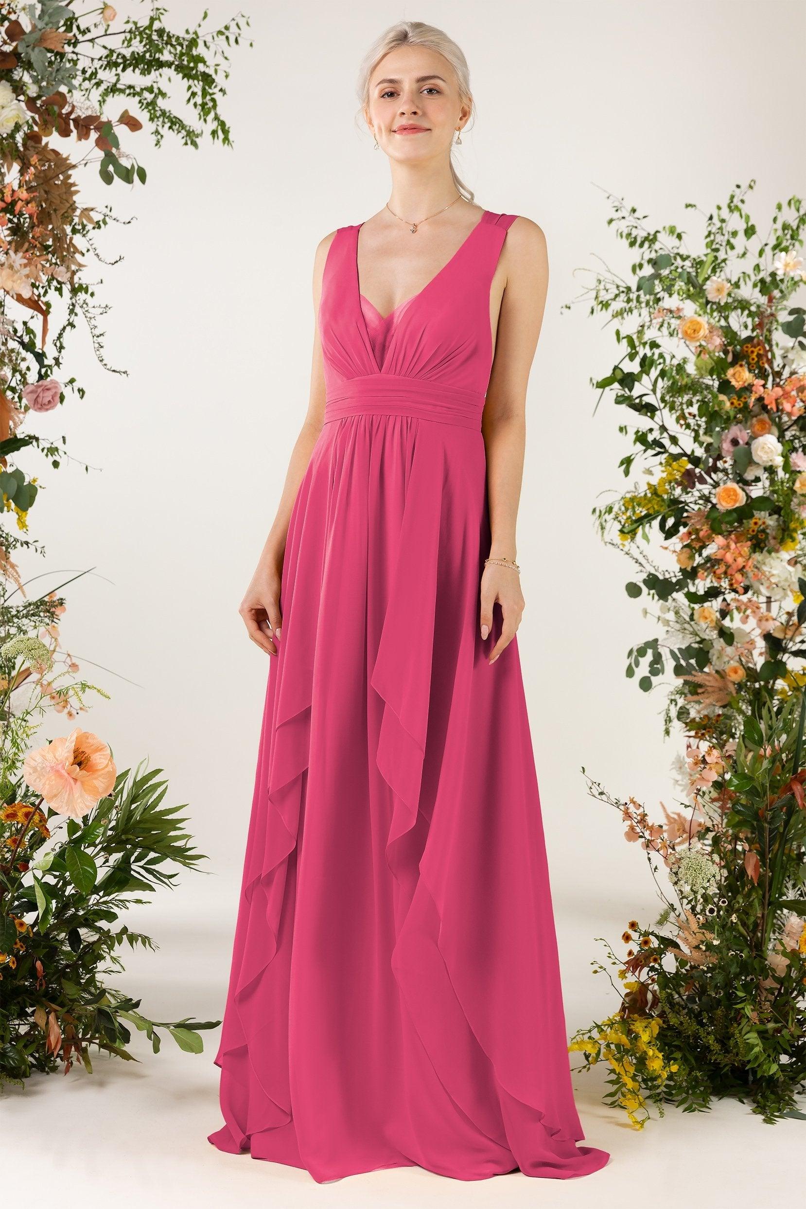 A-Line Sweep-Brush Train Chiffon Bridesmaid Dress CB0467 - COCOMELODY