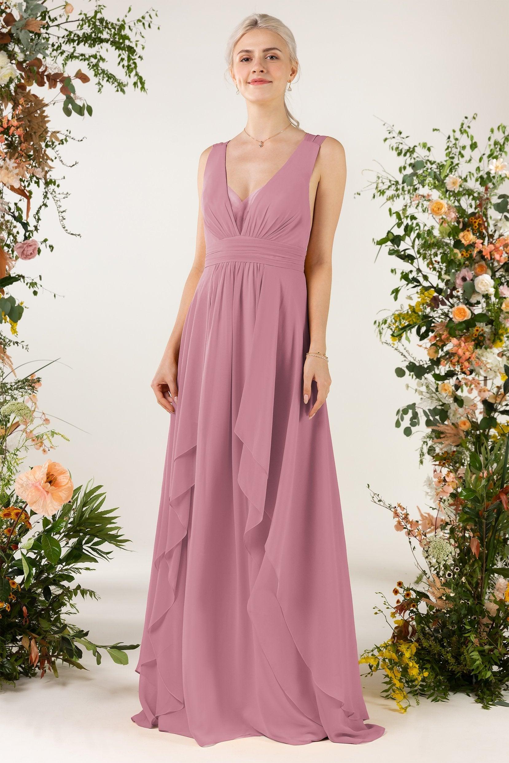 A-Line Sweep-Brush Train Chiffon Bridesmaid Dress CB0467 - COCOMELODY