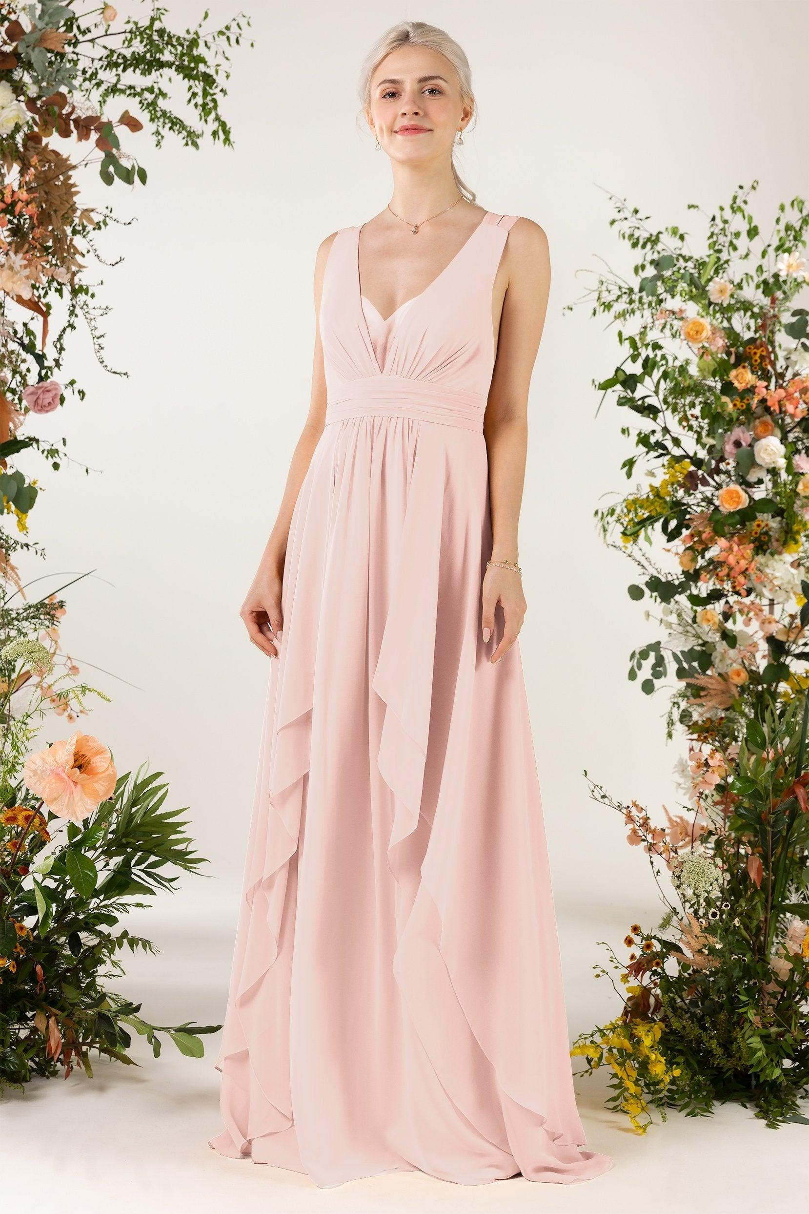 A-Line Sweep-Brush Train Chiffon Bridesmaid Dress CB0467 - COCOMELODY