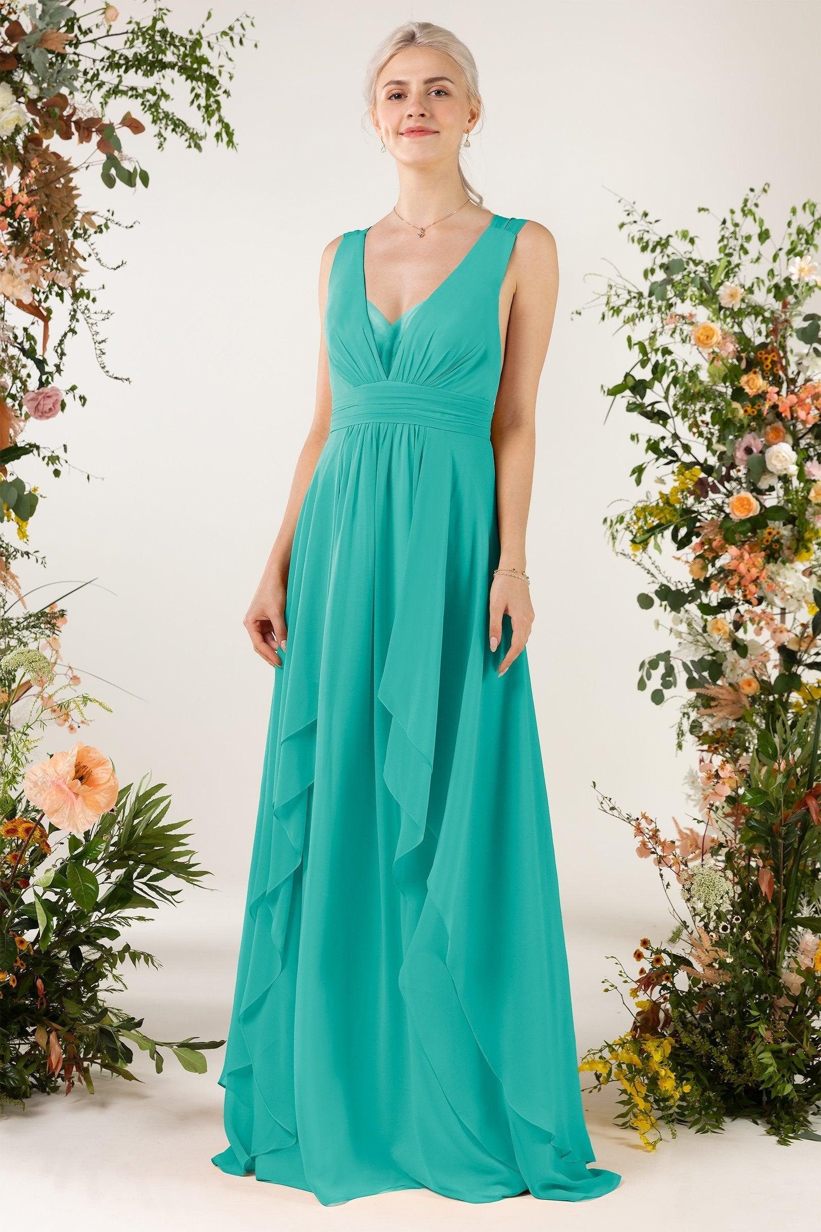 A-Line Sweep-Brush Train Chiffon Bridesmaid Dress CB0467 - COCOMELODY