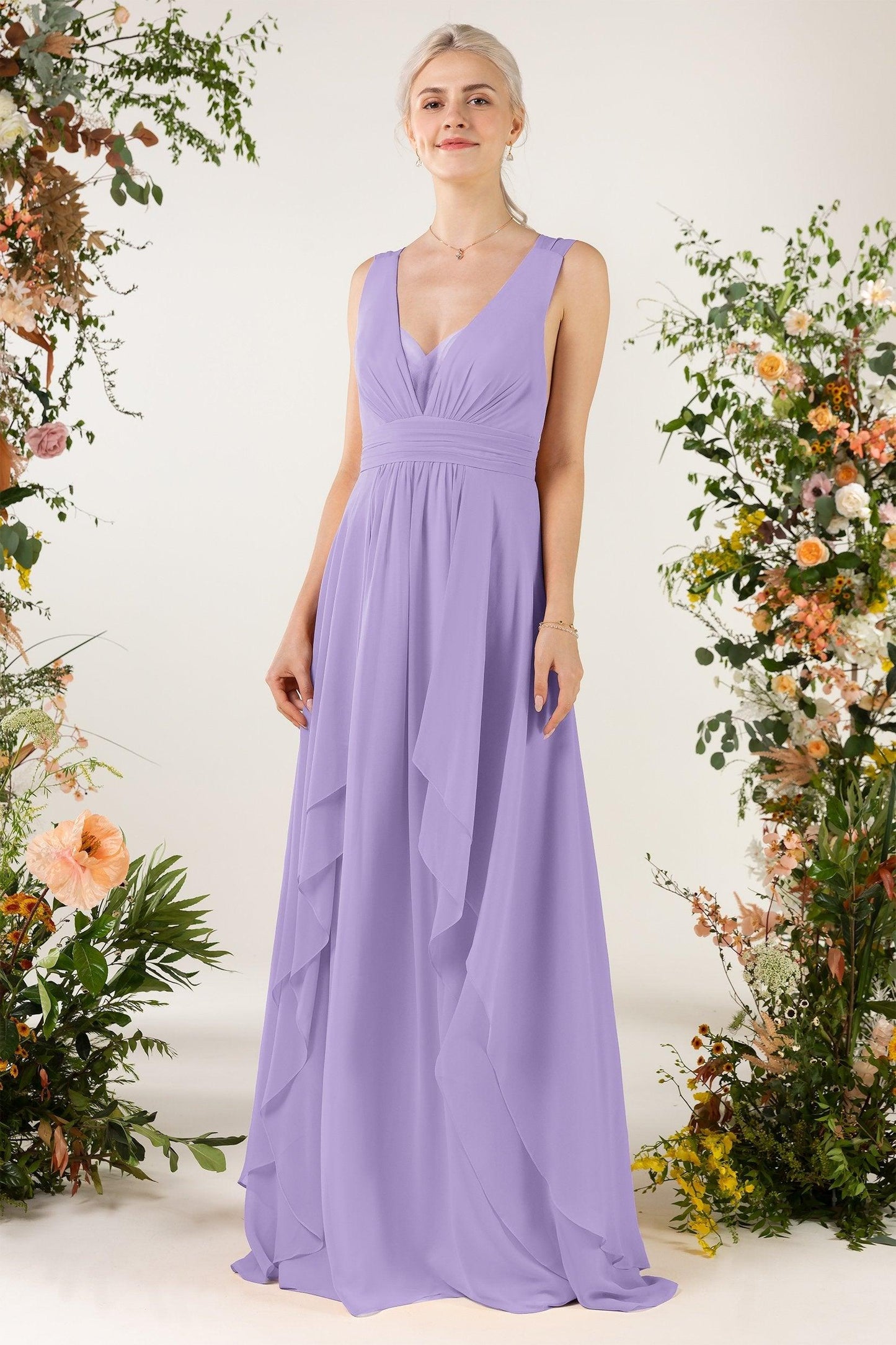 A-Line Sweep-Brush Train Chiffon Bridesmaid Dress CB0467 - COCOMELODY