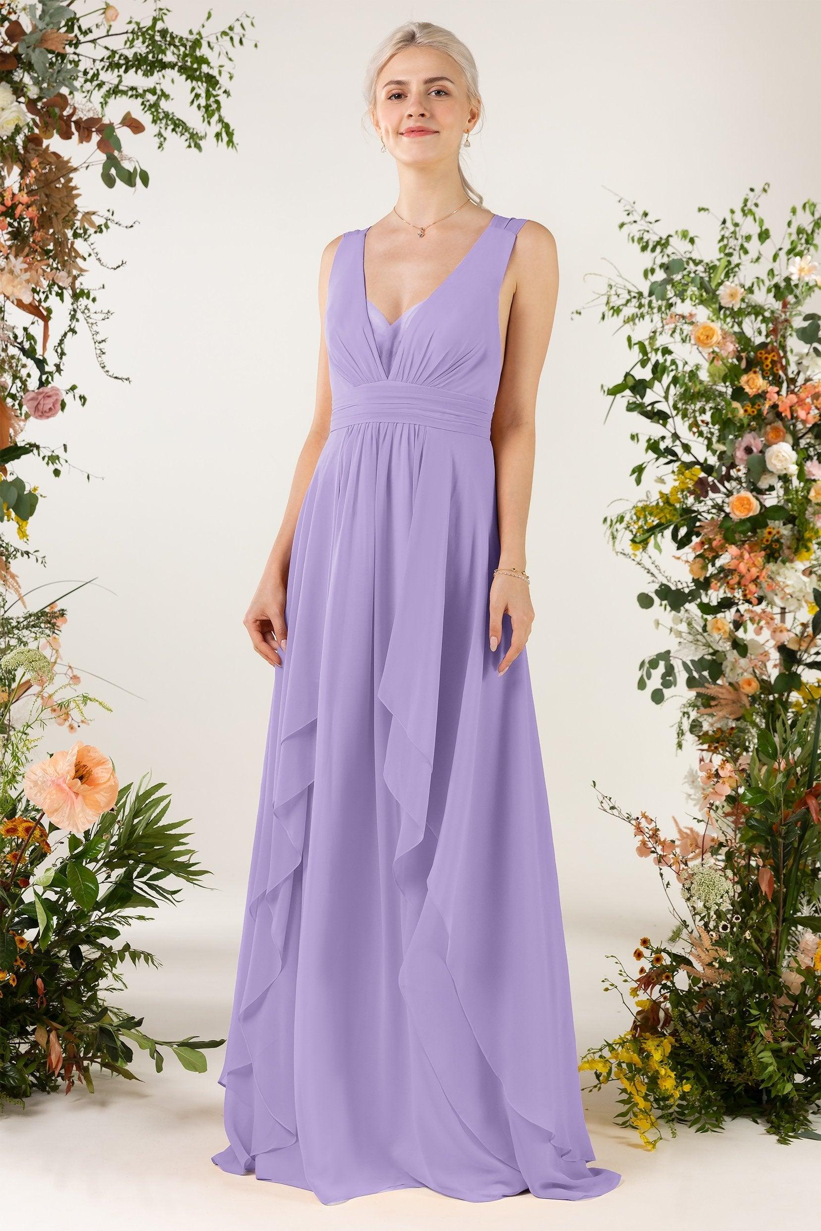 A-Line Sweep-Brush Train Chiffon Bridesmaid Dress CB0467 - COCOMELODY