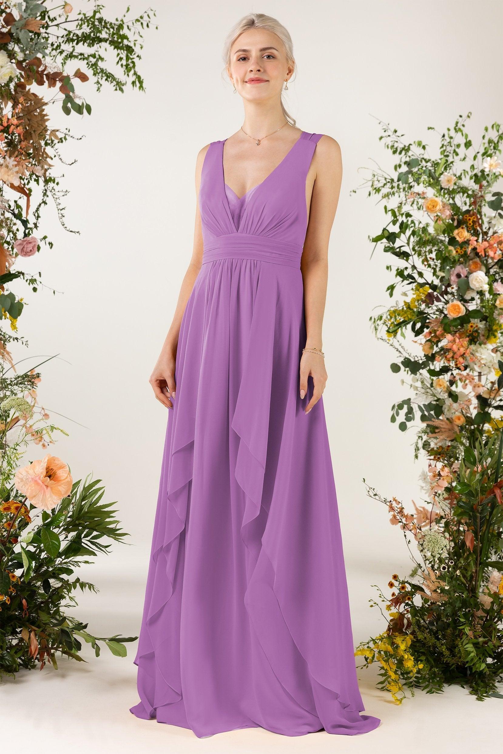 A-Line Sweep-Brush Train Chiffon Bridesmaid Dress CB0467 - COCOMELODY