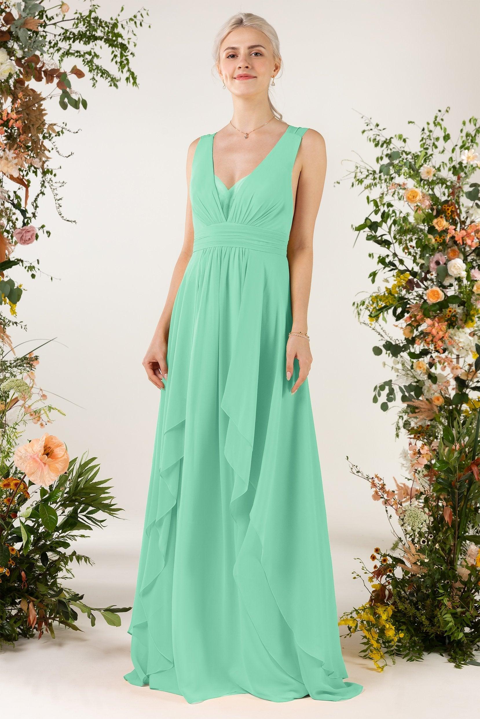 A-Line Sweep-Brush Train Chiffon Bridesmaid Dress CB0467 - COCOMELODY