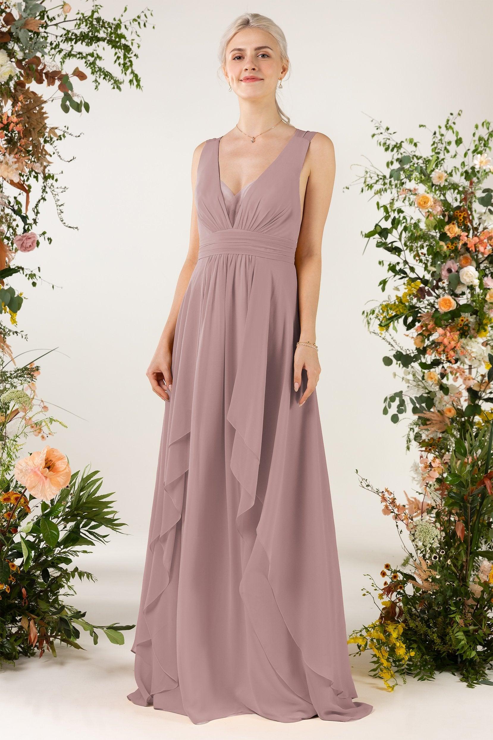 A-Line Sweep-Brush Train Chiffon Bridesmaid Dress CB0467 - COCOMELODY