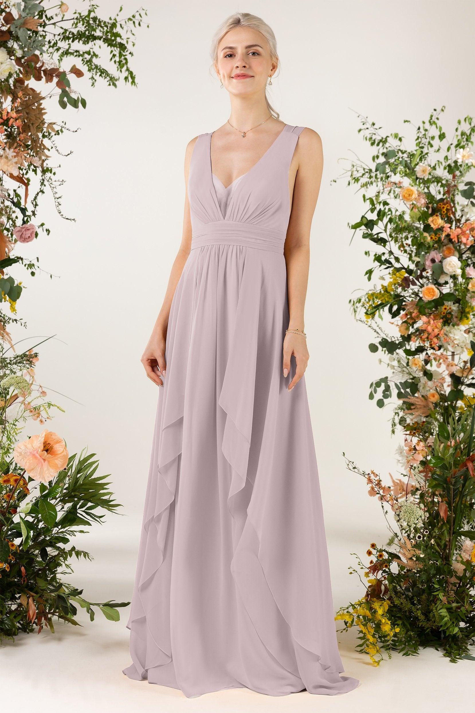 A-Line Sweep-Brush Train Chiffon Bridesmaid Dress CB0467 - COCOMELODY