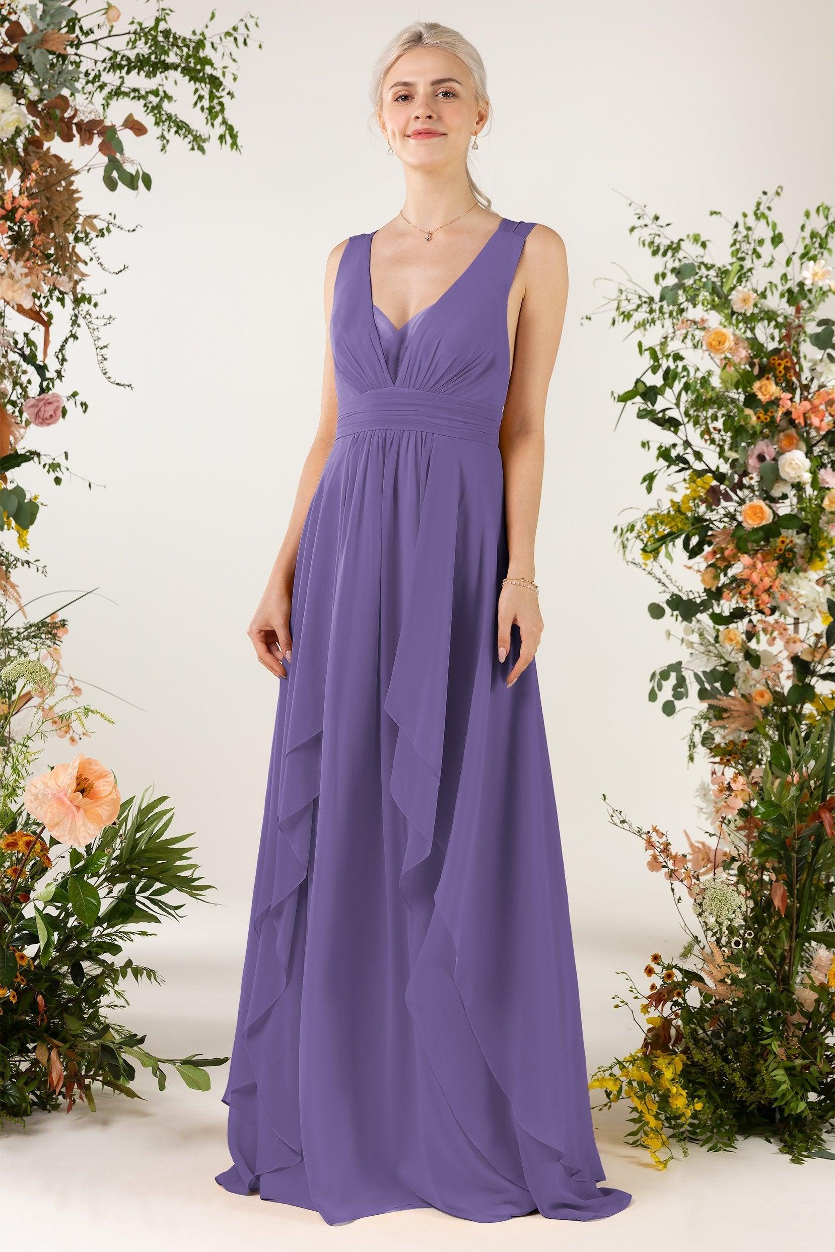 A-Line Sweep-Brush Train Chiffon Bridesmaid Dress CB0467 - COCOMELODY