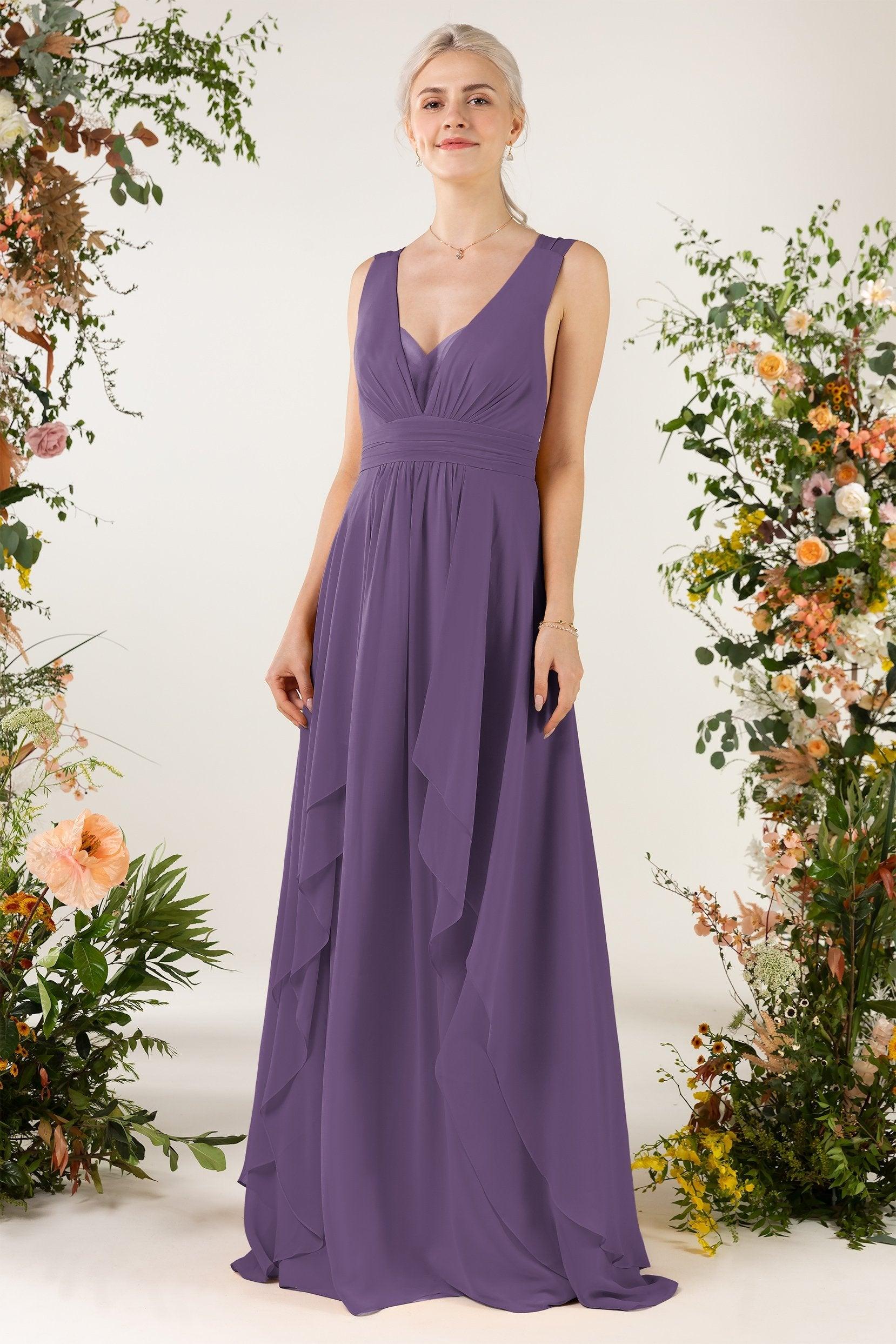 A-Line Sweep-Brush Train Chiffon Bridesmaid Dress CB0467 - COCOMELODY