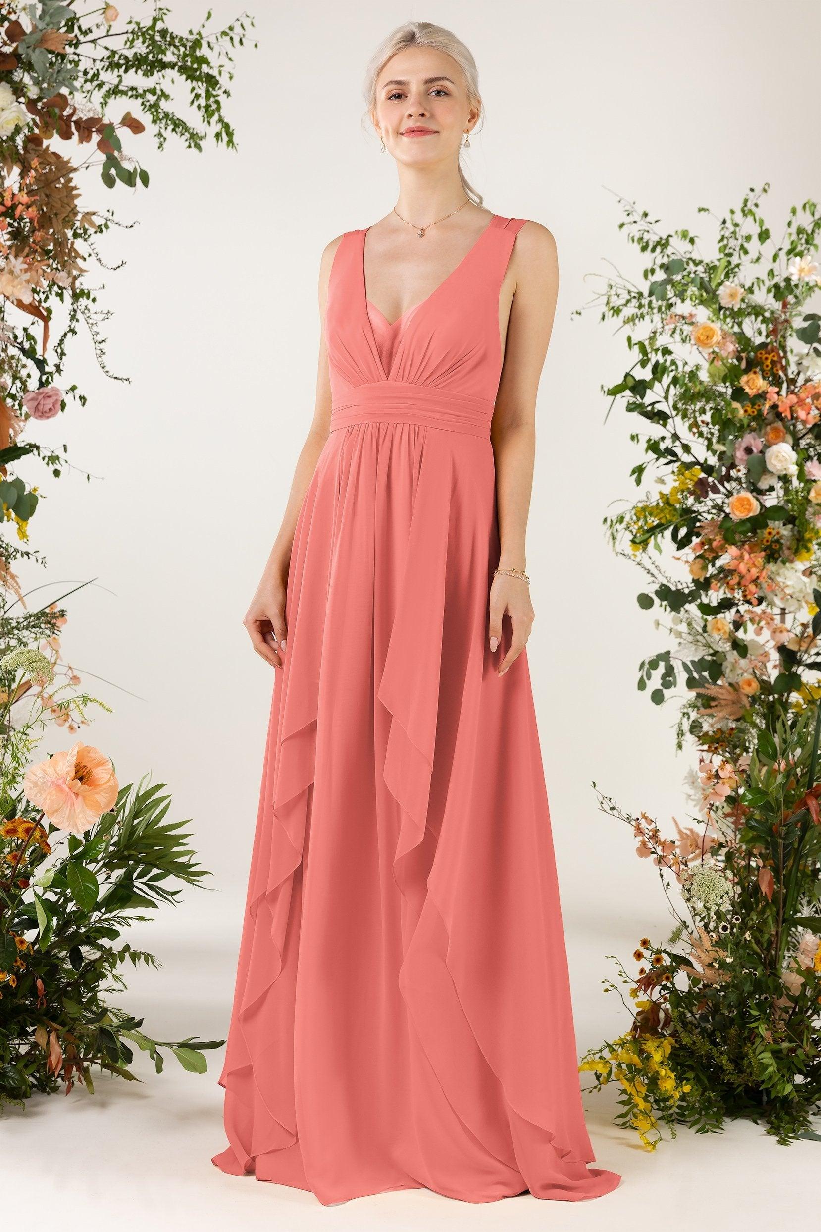A-Line Sweep-Brush Train Chiffon Bridesmaid Dress CB0467 - COCOMELODY