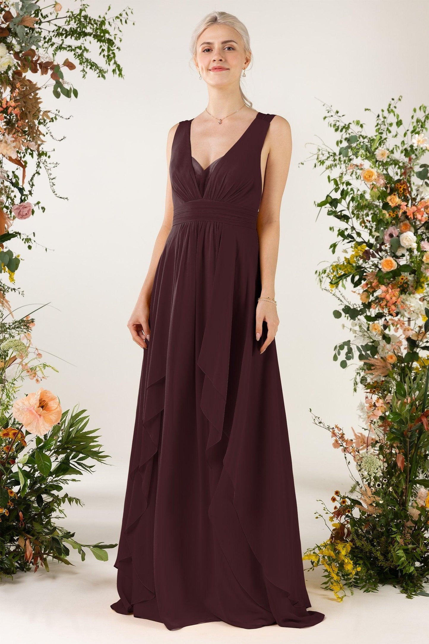 A-Line Sweep-Brush Train Chiffon Bridesmaid Dress CB0467 - COCOMELODY
