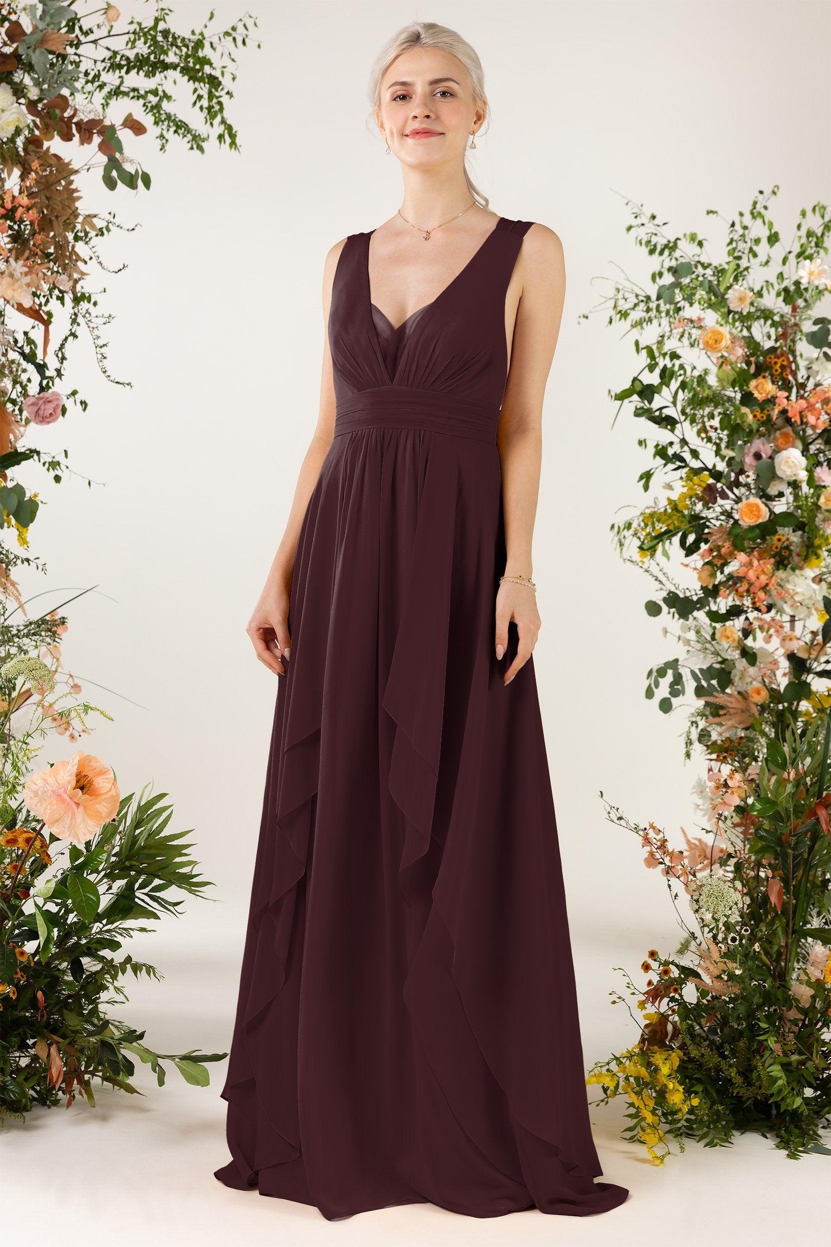 A-Line Sweep-Brush Train Chiffon Bridesmaid Dress CB0467 - COCOMELODY