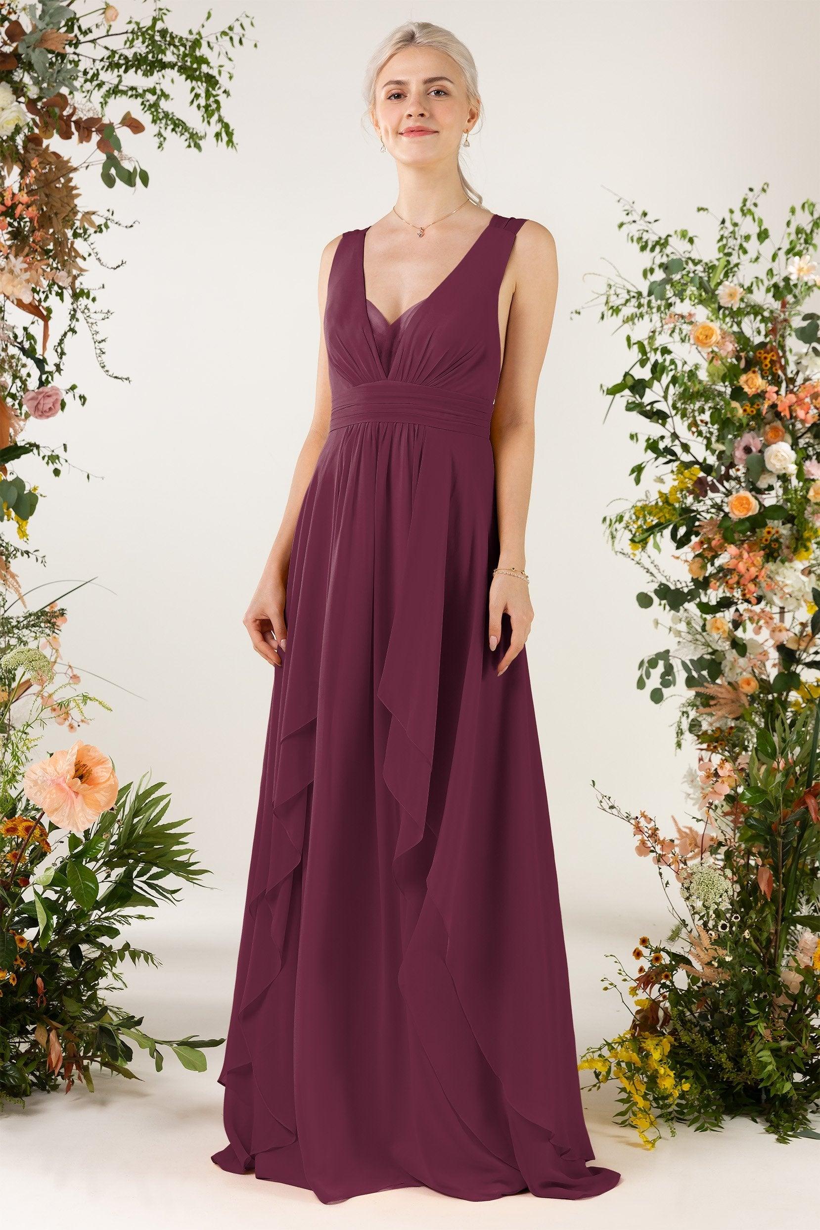A-Line Sweep-Brush Train Chiffon Bridesmaid Dress CB0467 - COCOMELODY