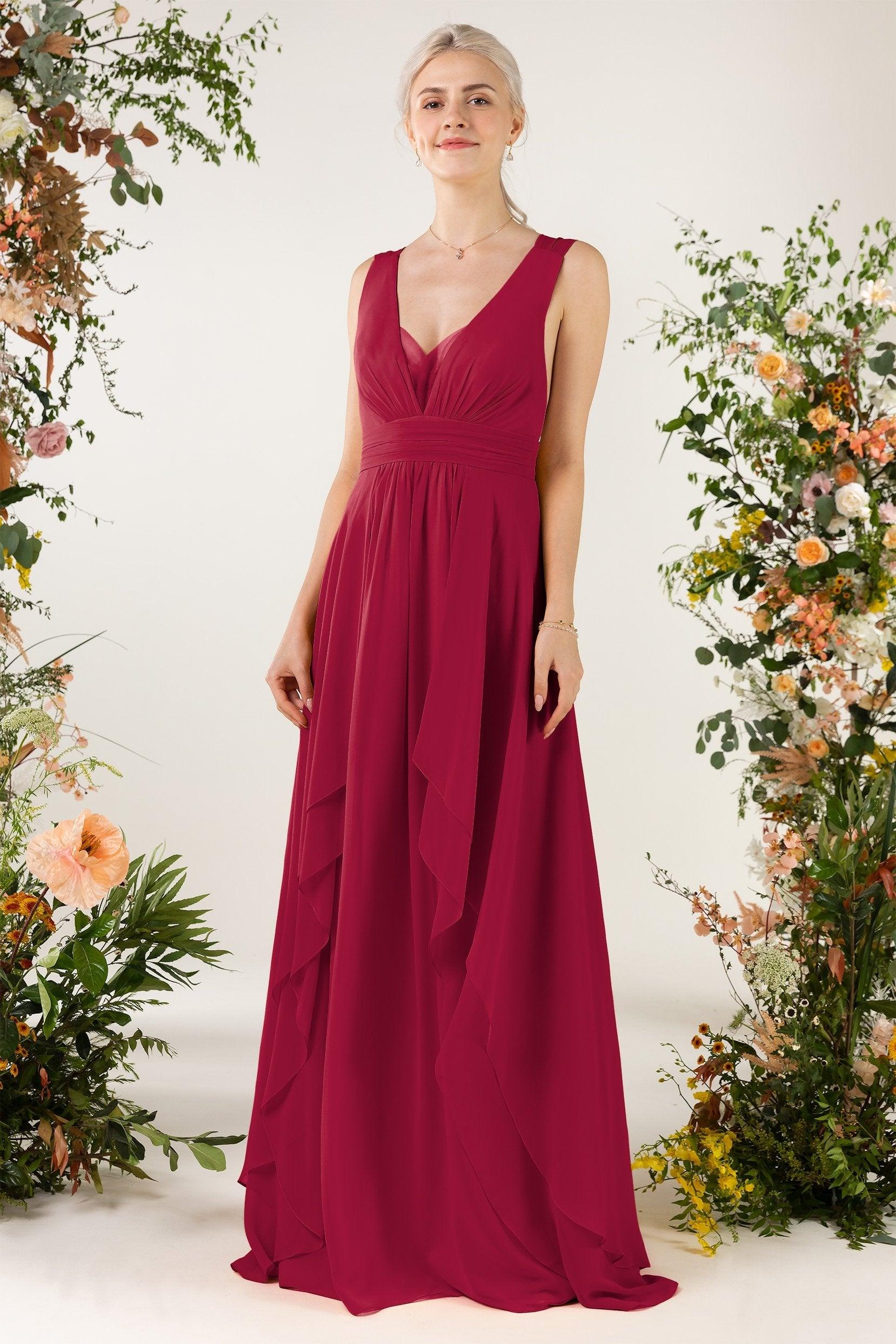 A-Line Sweep-Brush Train Chiffon Bridesmaid Dress CB0467 - COCOMELODY