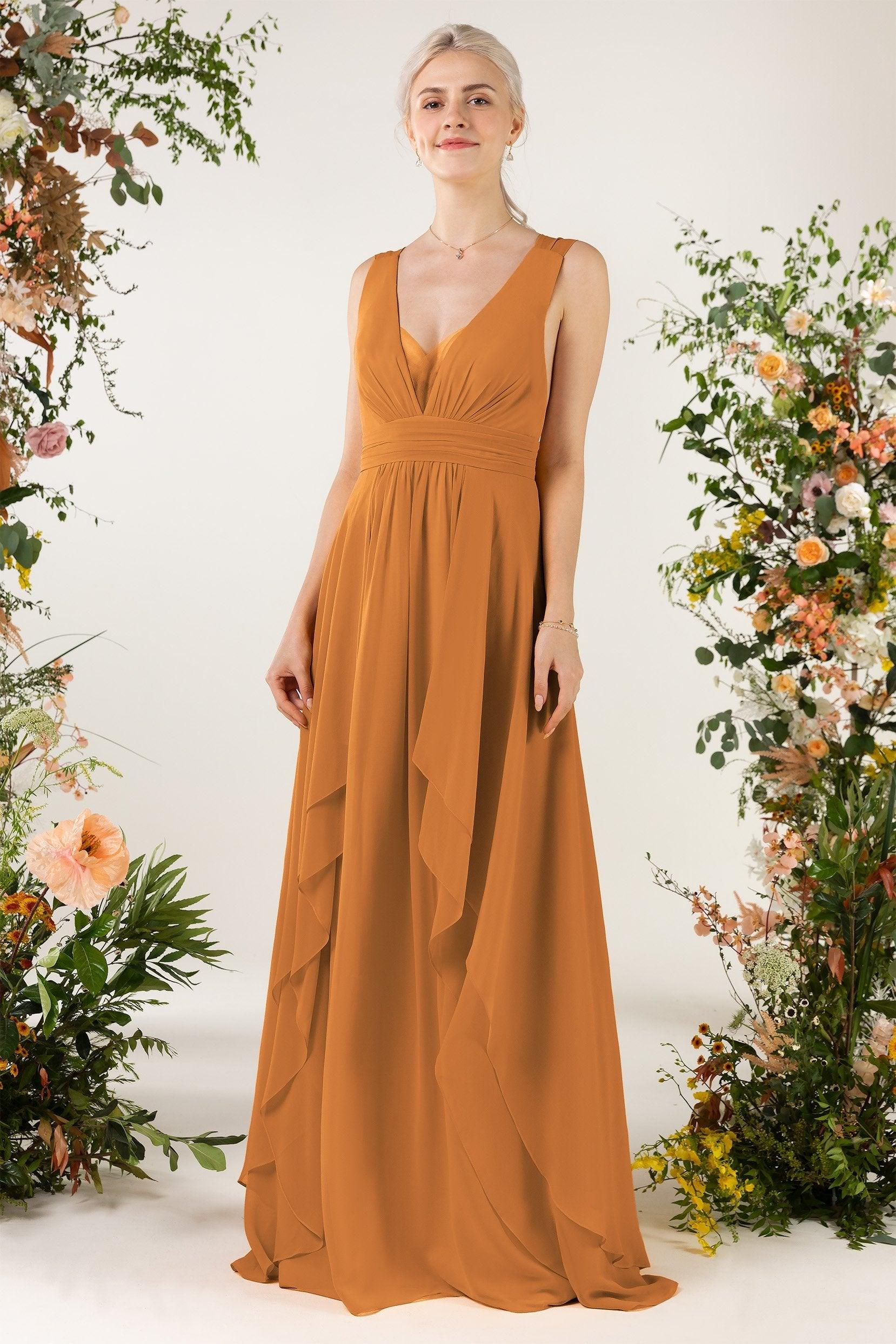 A-Line Sweep-Brush Train Chiffon Bridesmaid Dress CB0467 - COCOMELODY