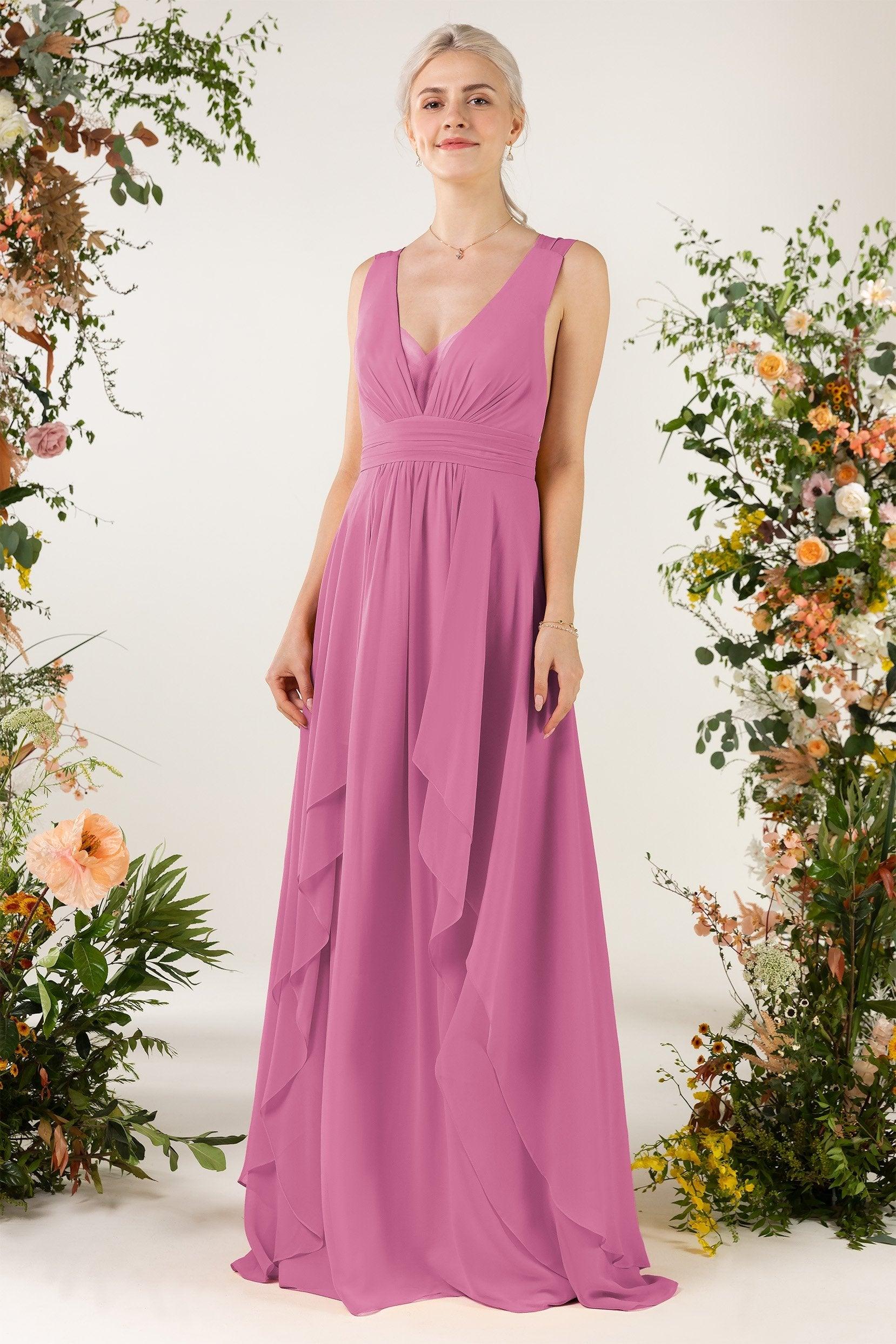 A-Line Sweep-Brush Train Chiffon Bridesmaid Dress CB0467 - COCOMELODY