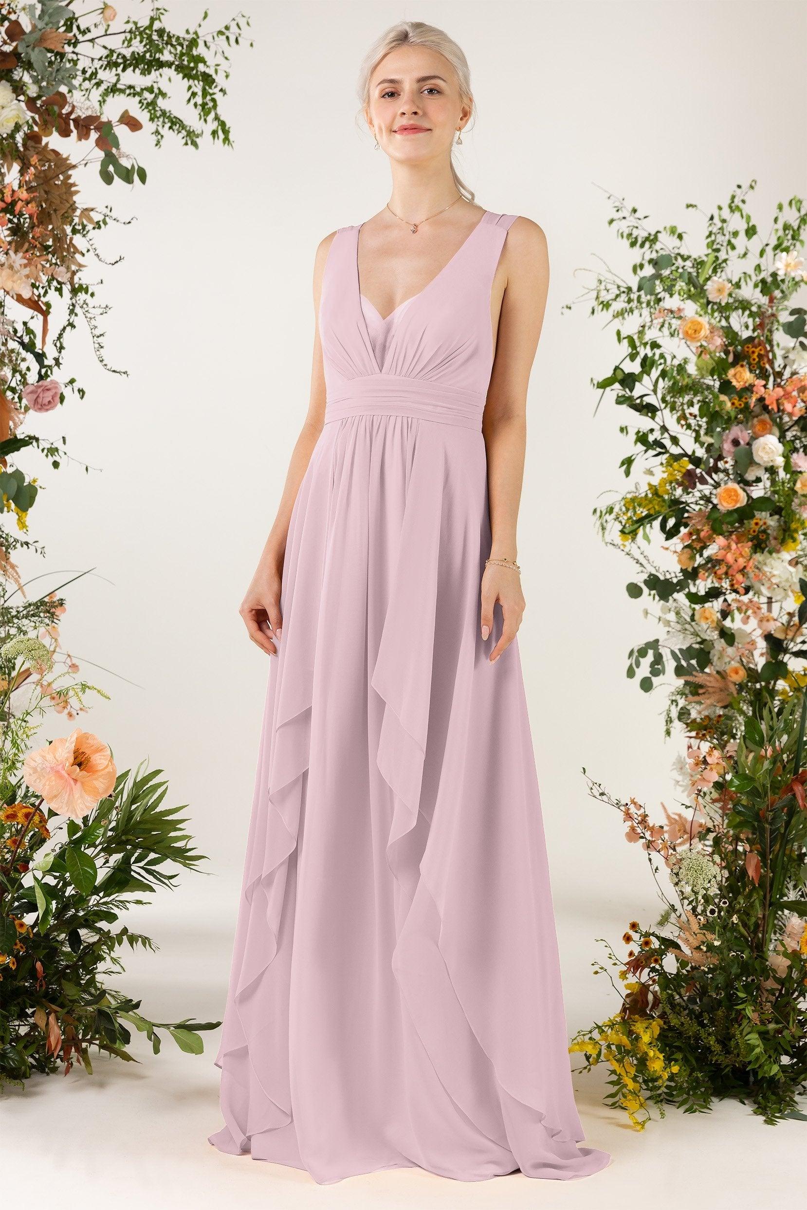 A-Line Sweep-Brush Train Chiffon Bridesmaid Dress CB0467 - COCOMELODY