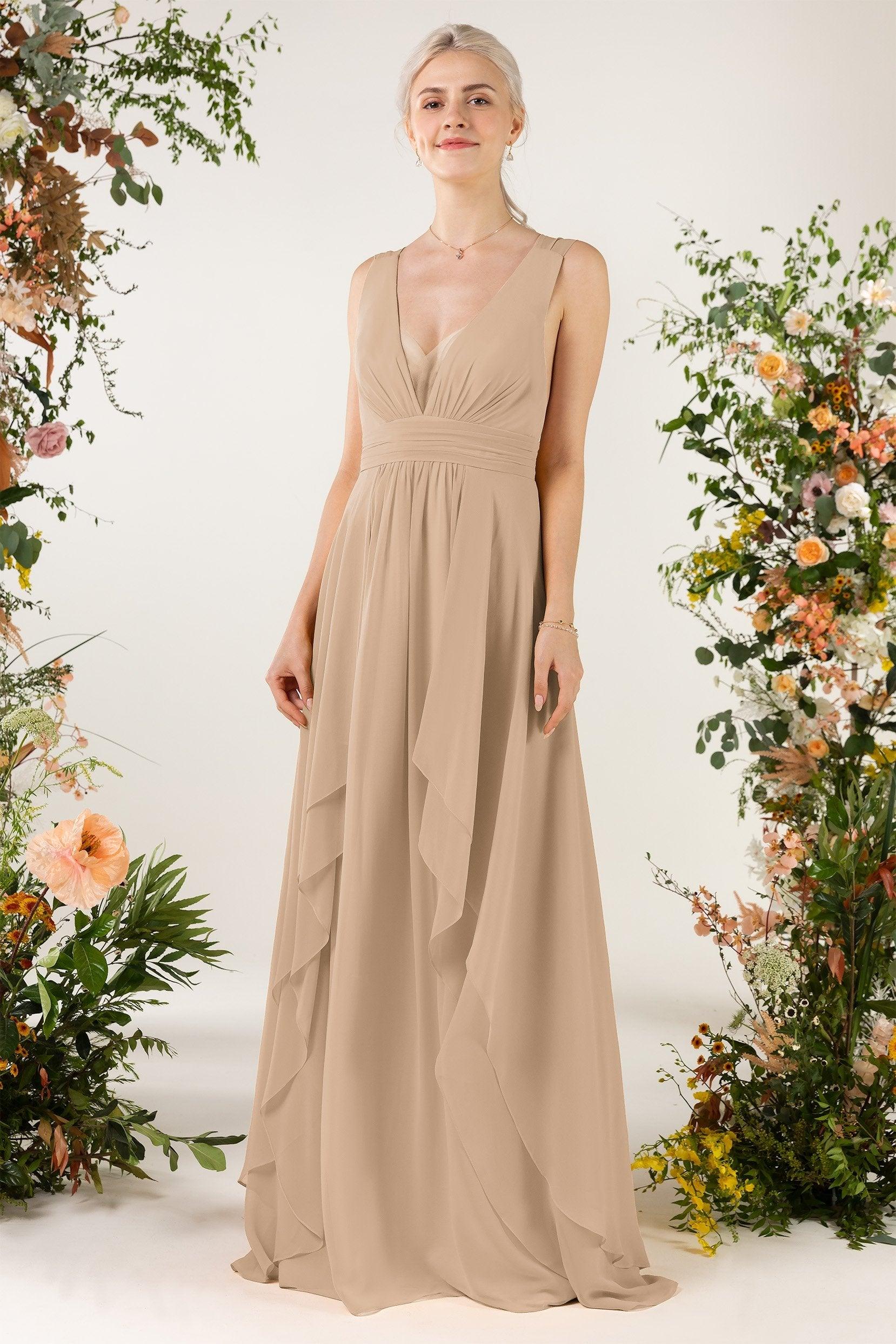 A-Line Sweep-Brush Train Chiffon Bridesmaid Dress CB0467 - COCOMELODY