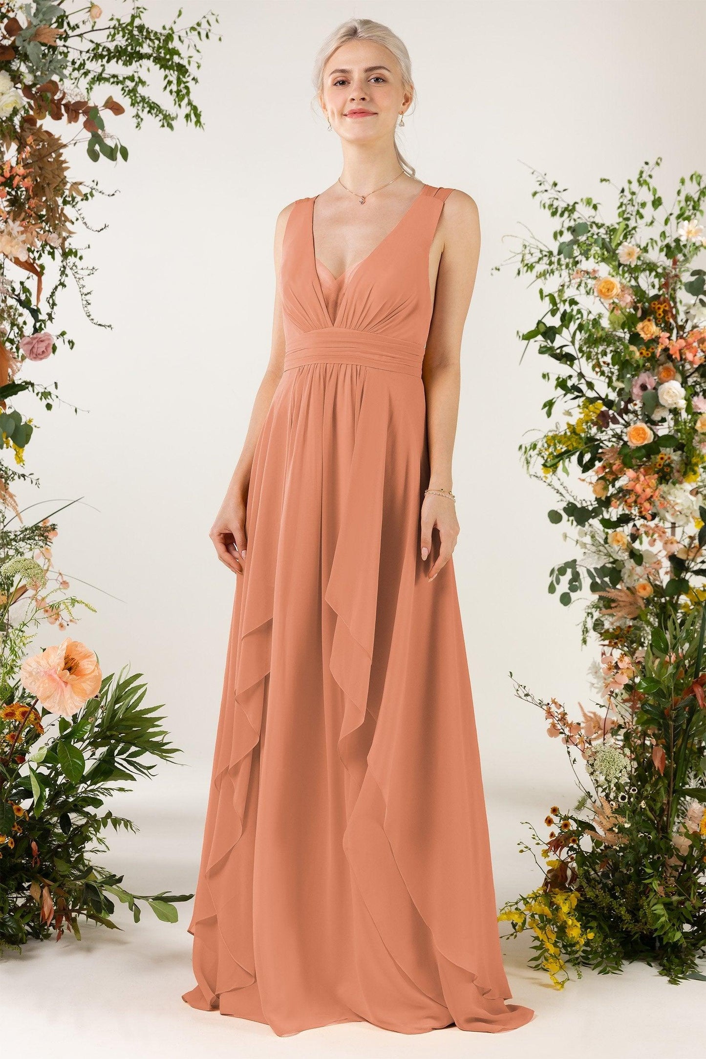 A-Line Sweep-Brush Train Chiffon Bridesmaid Dress CB0467 - COCOMELODY