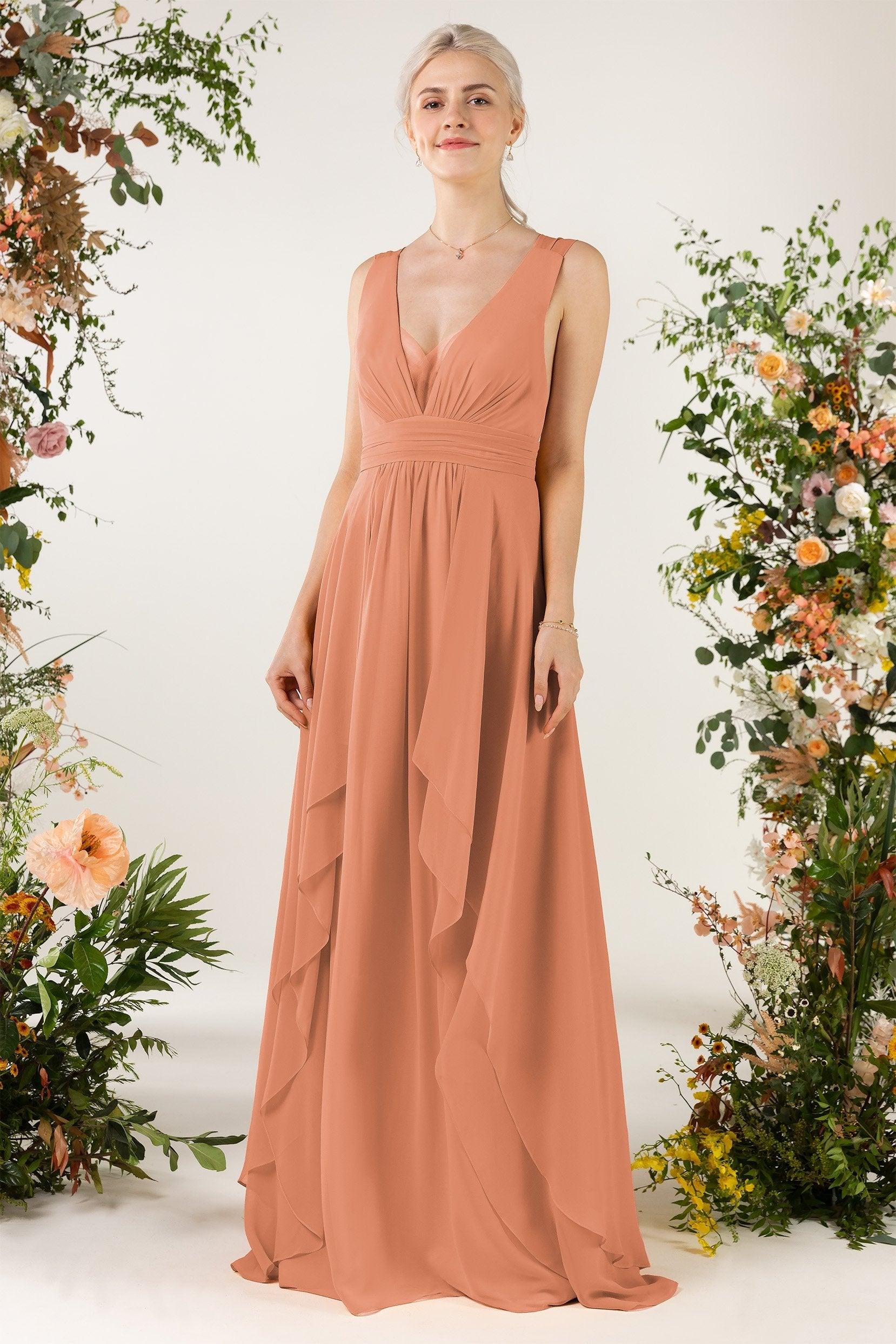 A-Line Sweep-Brush Train Chiffon Bridesmaid Dress CB0467 - COCOMELODY