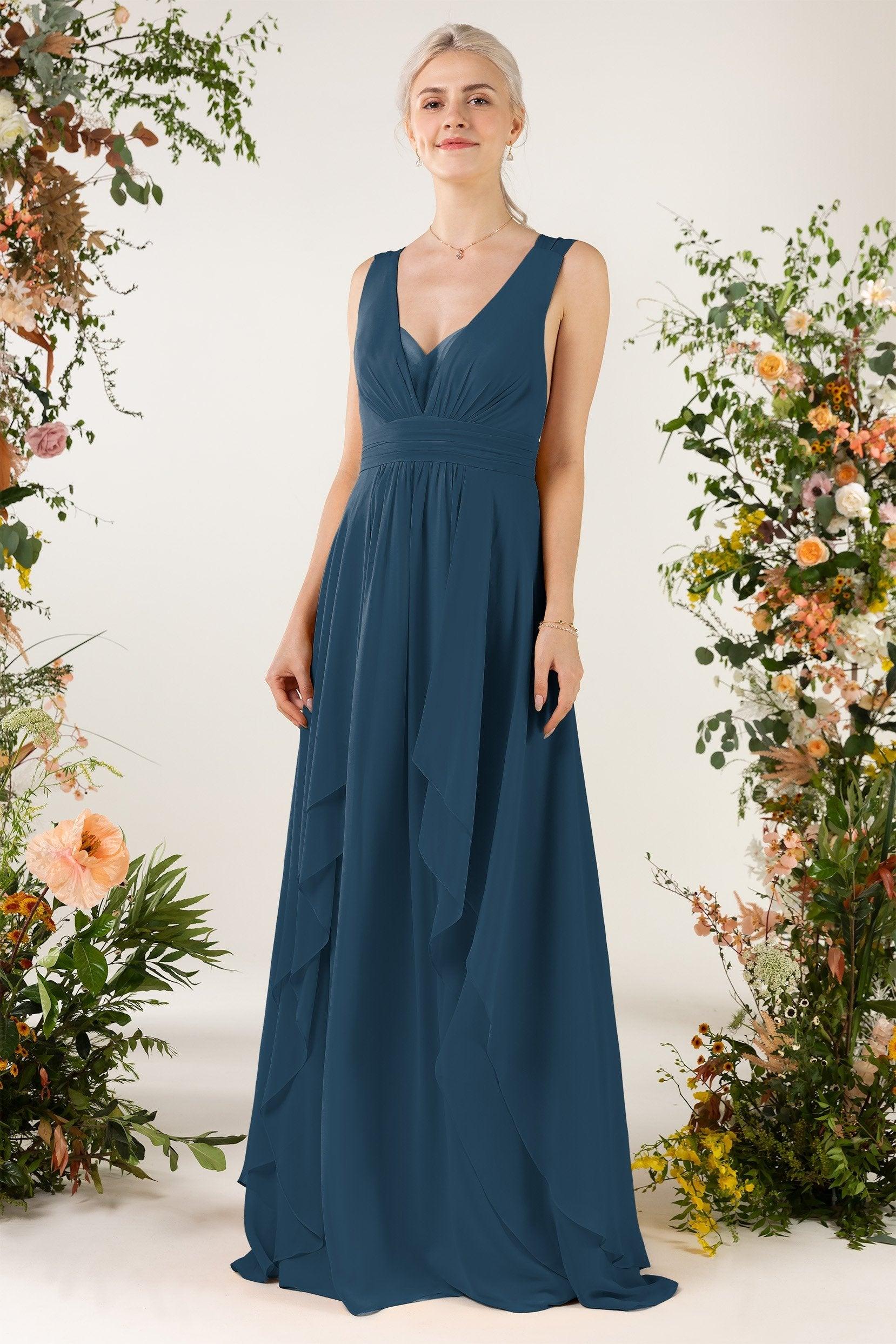 A-Line Sweep-Brush Train Chiffon Bridesmaid Dress CB0467 - COCOMELODY